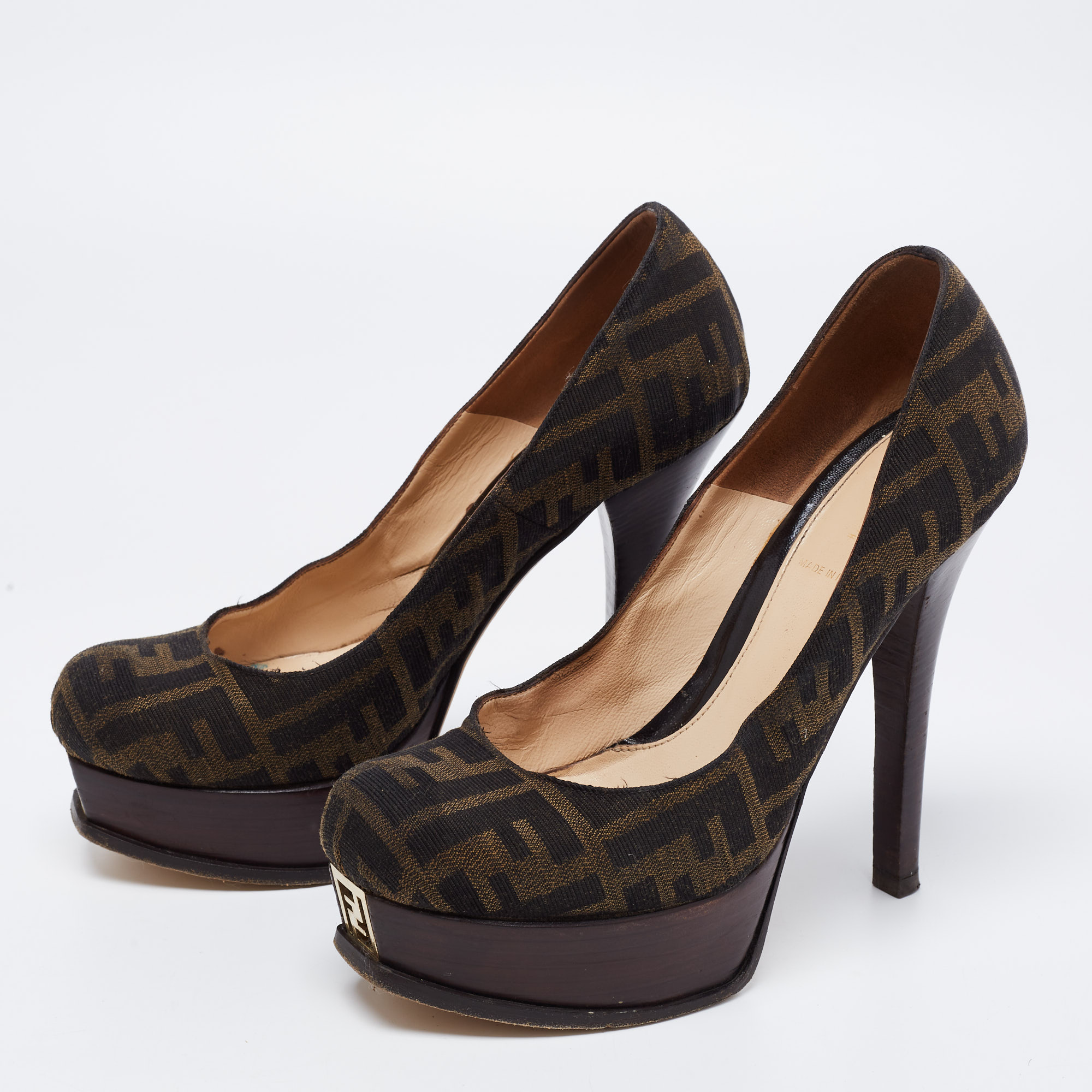 

Fendi Brown Zucca Canvas Fendista Platform Pumps Size