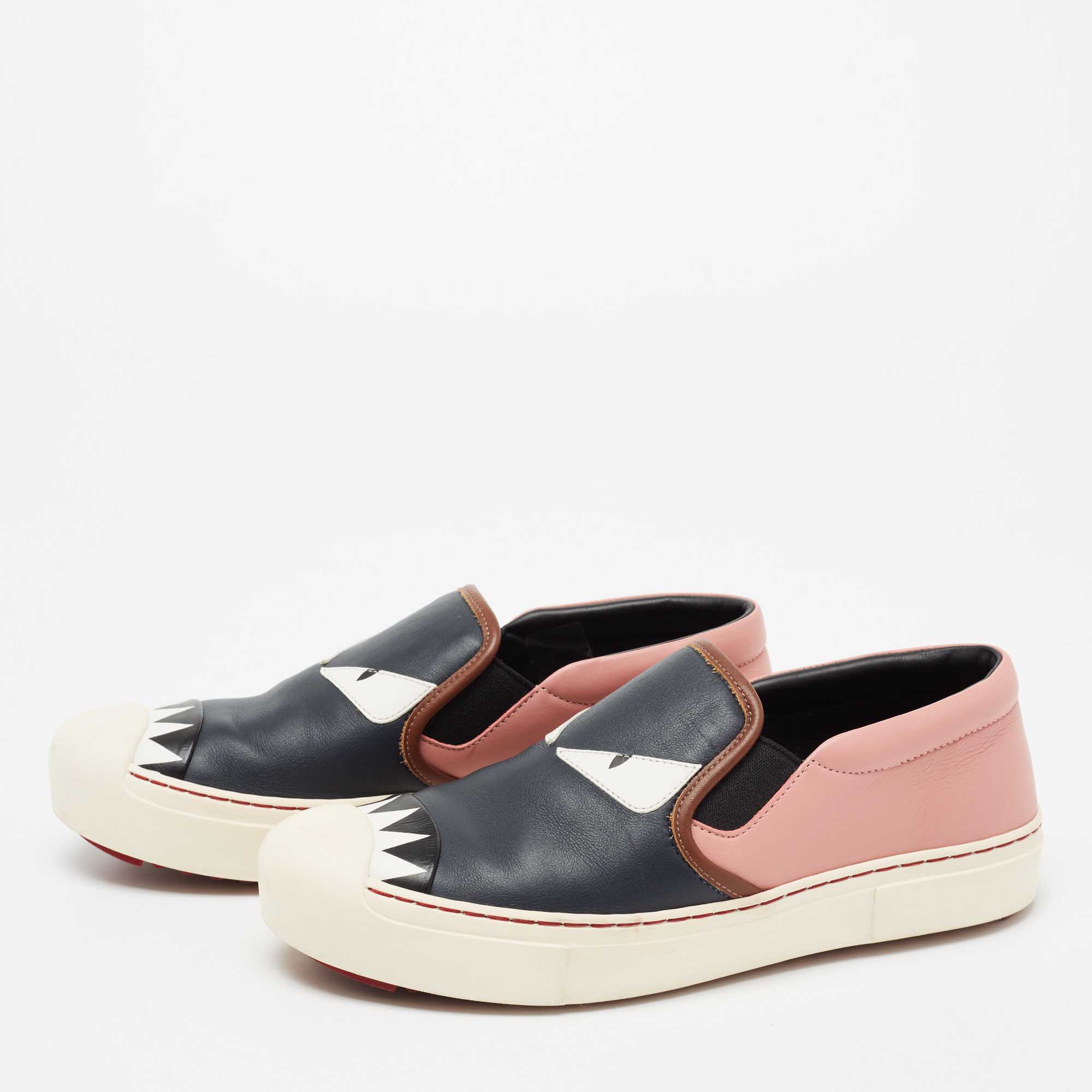 

Fendi Multicolor Leather Monster Slip On Sneakers Size