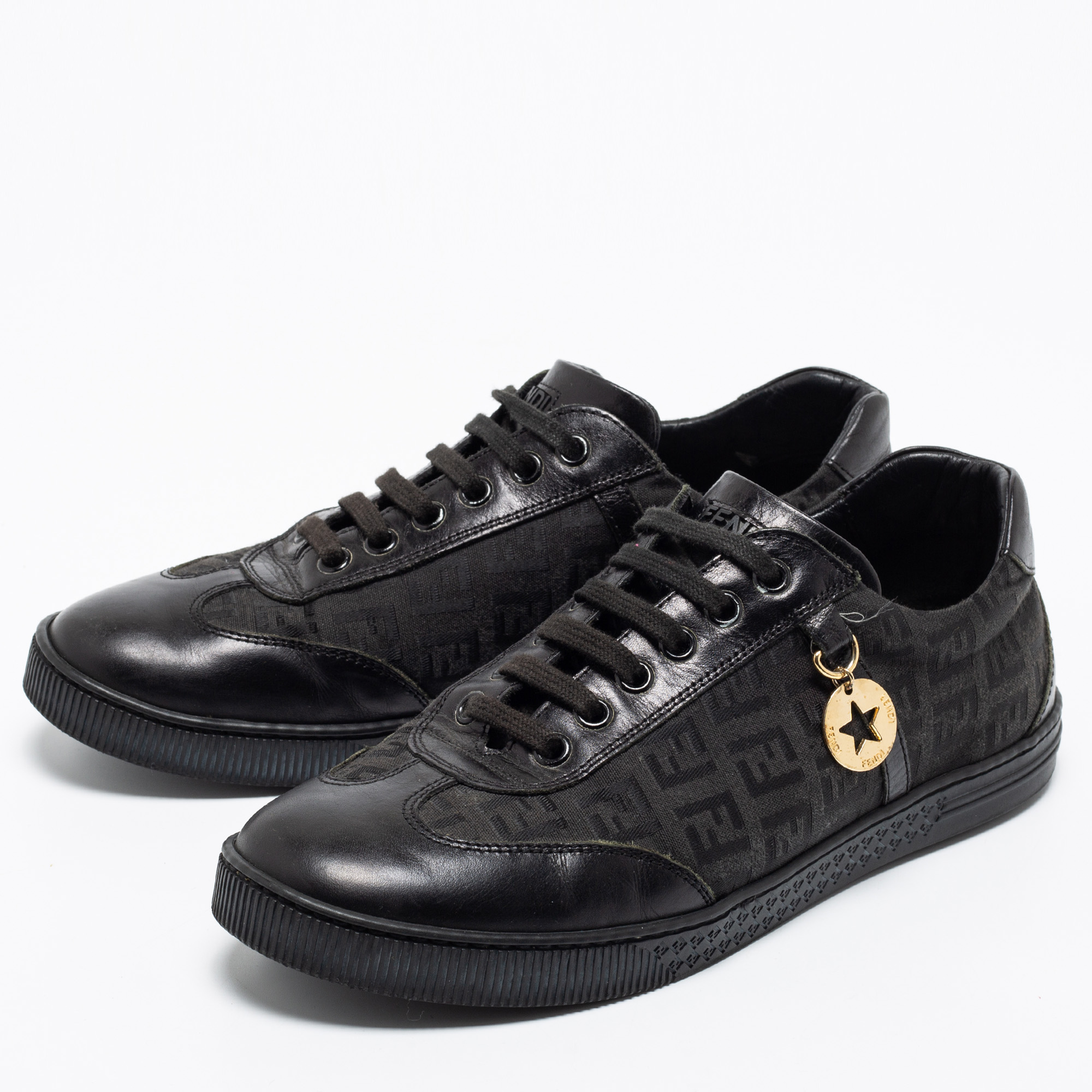 

Fendi Black Zucca Canvas And Leather Low Top Sneakers Size