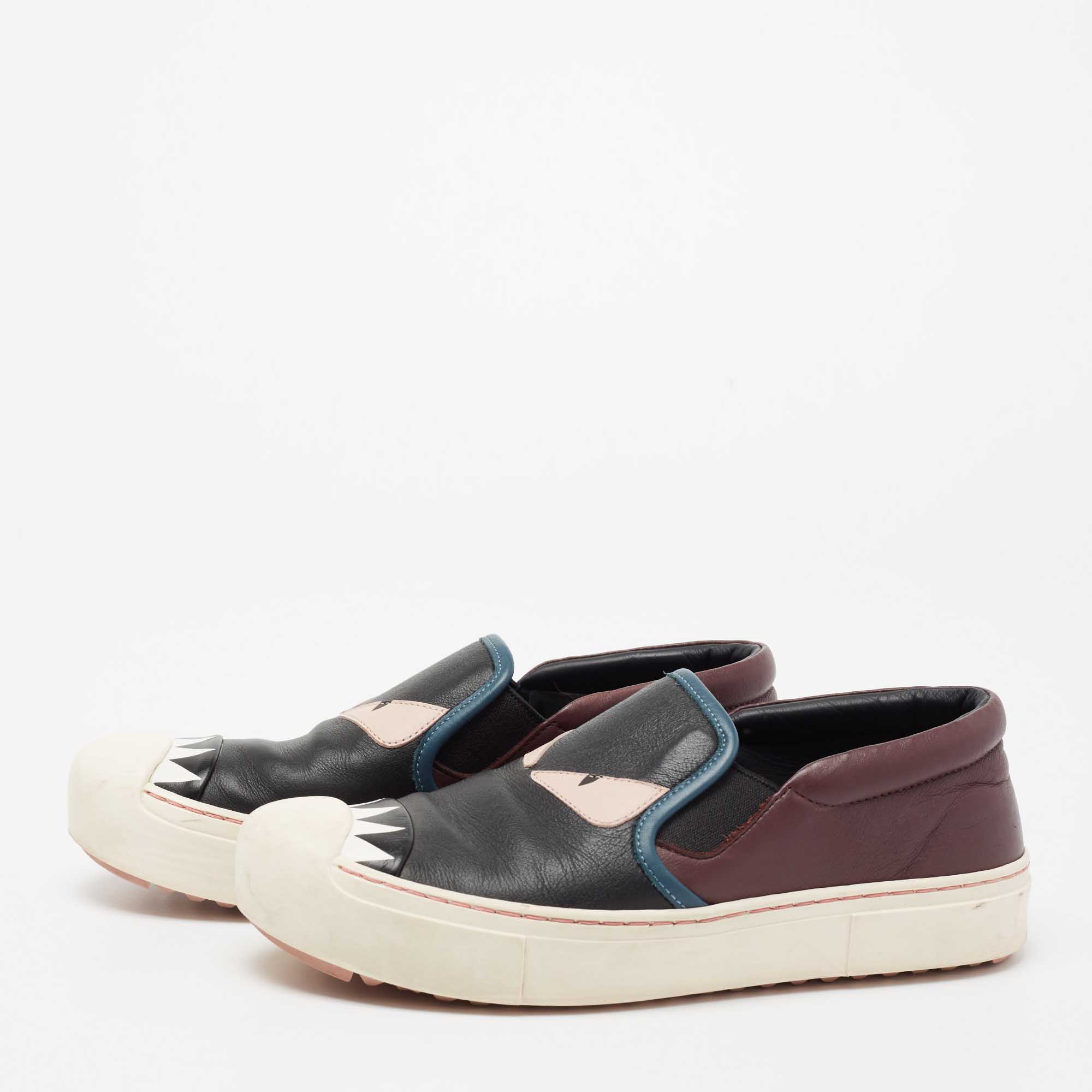 

Fendi Multicolor Leather Monster Slip On Sneakers Size