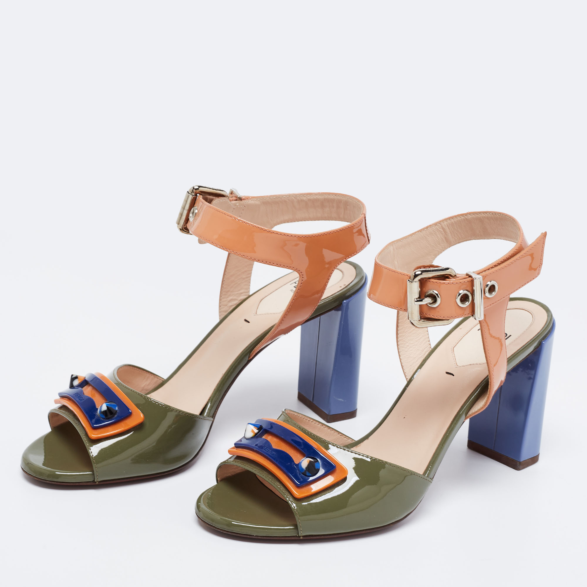 

Fendi Multicolor Patent Leather Ankle Strap Sandals Size