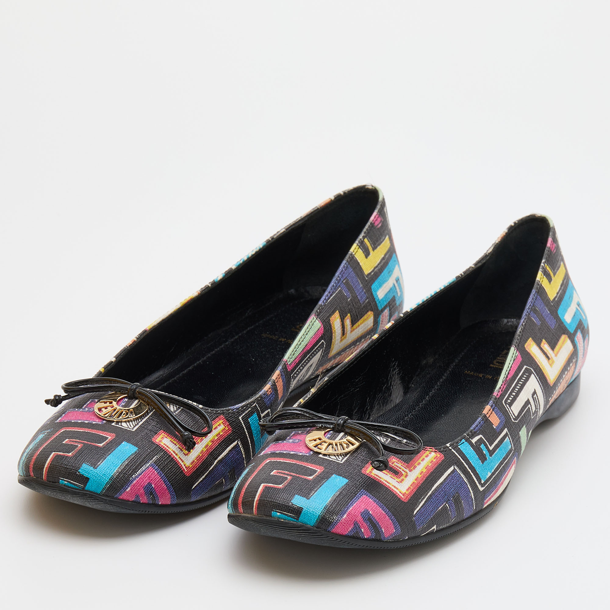 

Fendi Multicolor Zucca Spalmati Coated Canvas Bow Ballet Flats Size