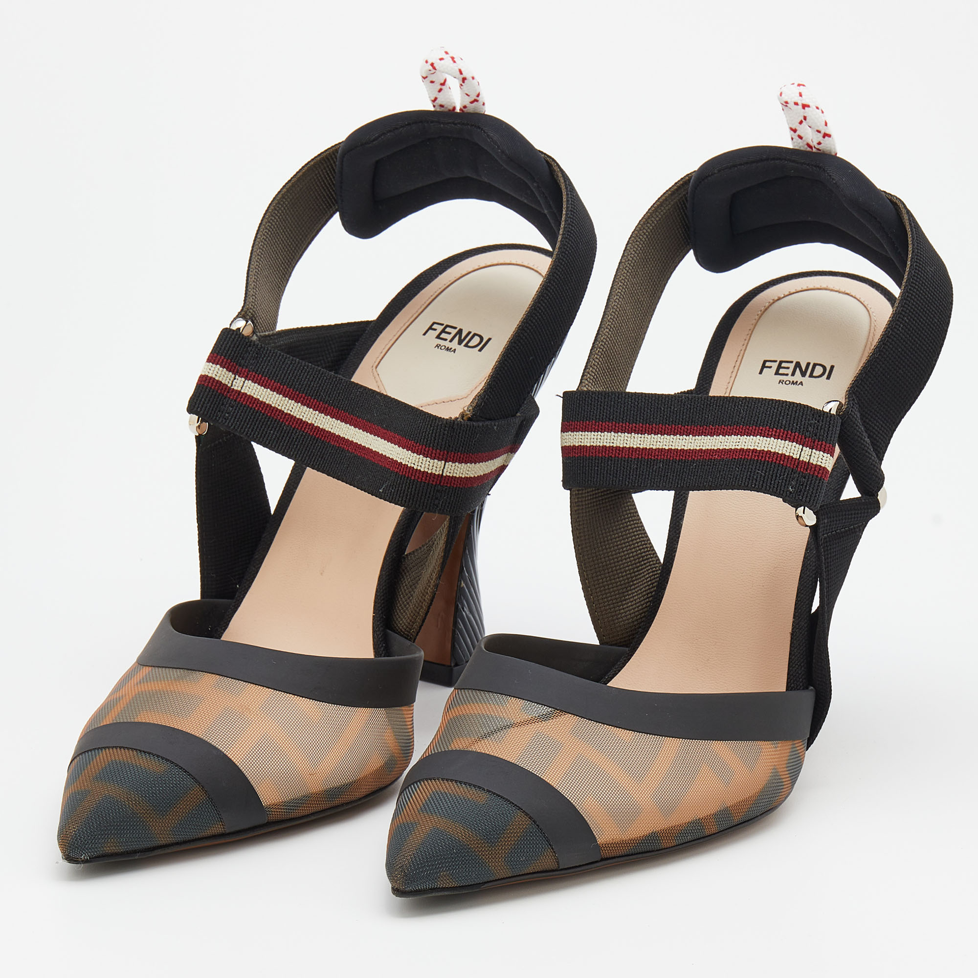 

Fendi Multicolor Mesh And Leather Colibri Slingback Sandals Size