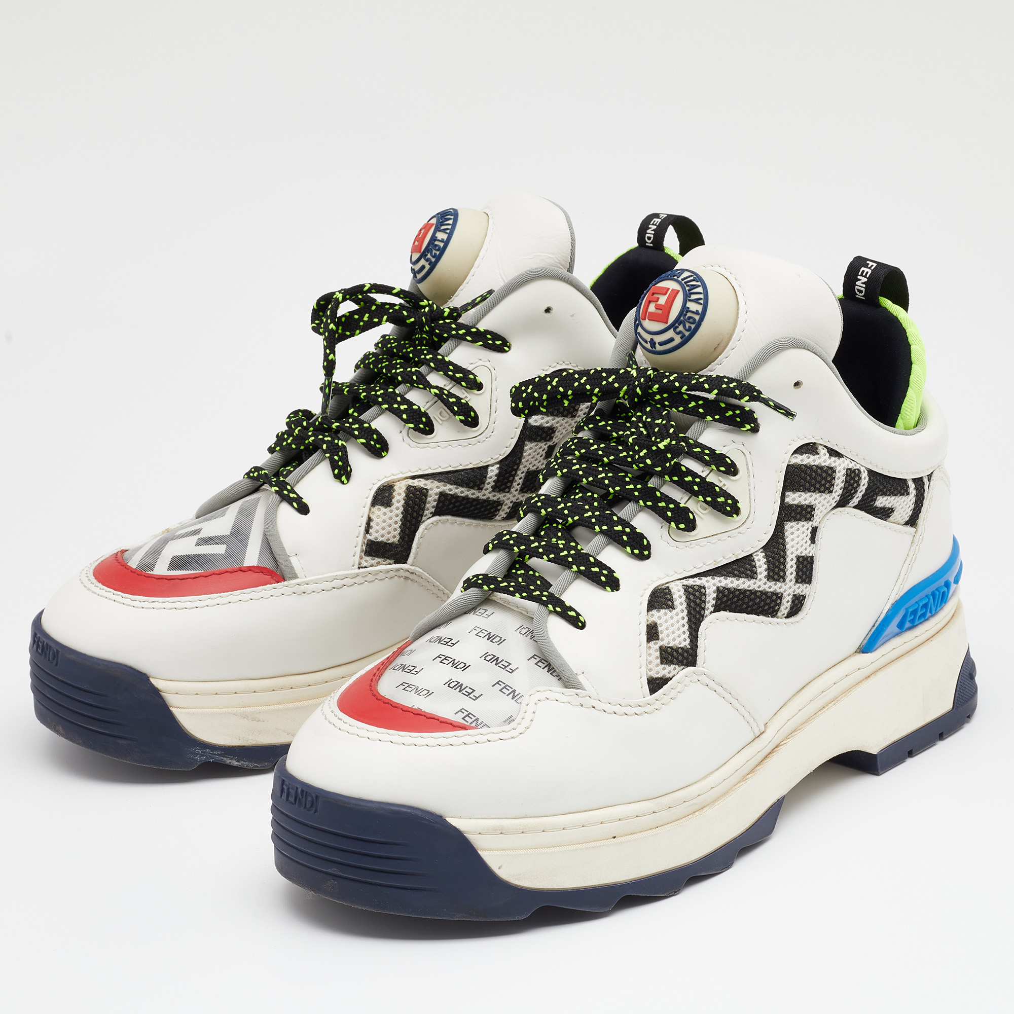 

Fendi Multicolor Leather And Mesh FF Chunky Lace Up Sneakers Size
