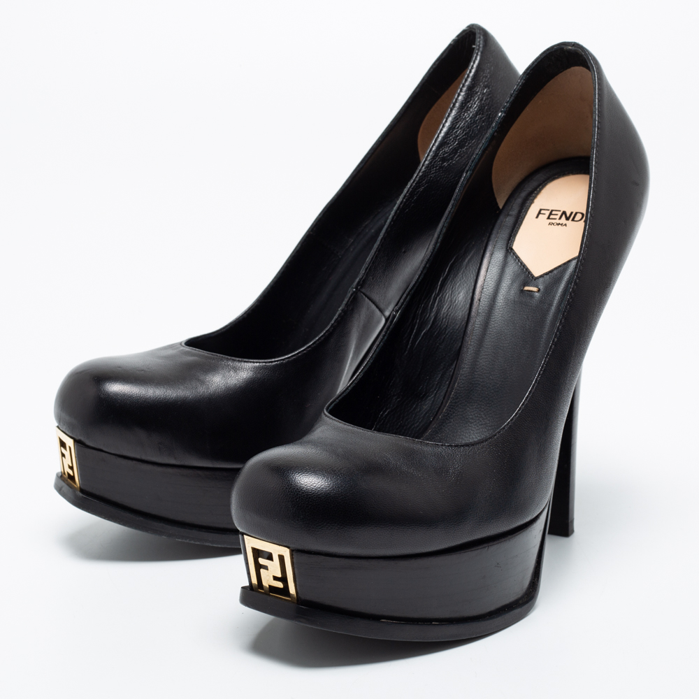 

Fendi Black Leather Fendista Platform Pumps Size