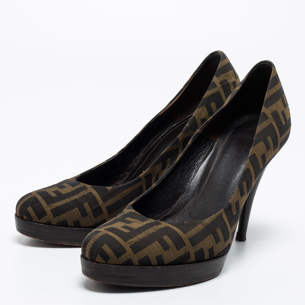 

Fendi Brown/Beige Zucca Canvas Platform Pumps Size