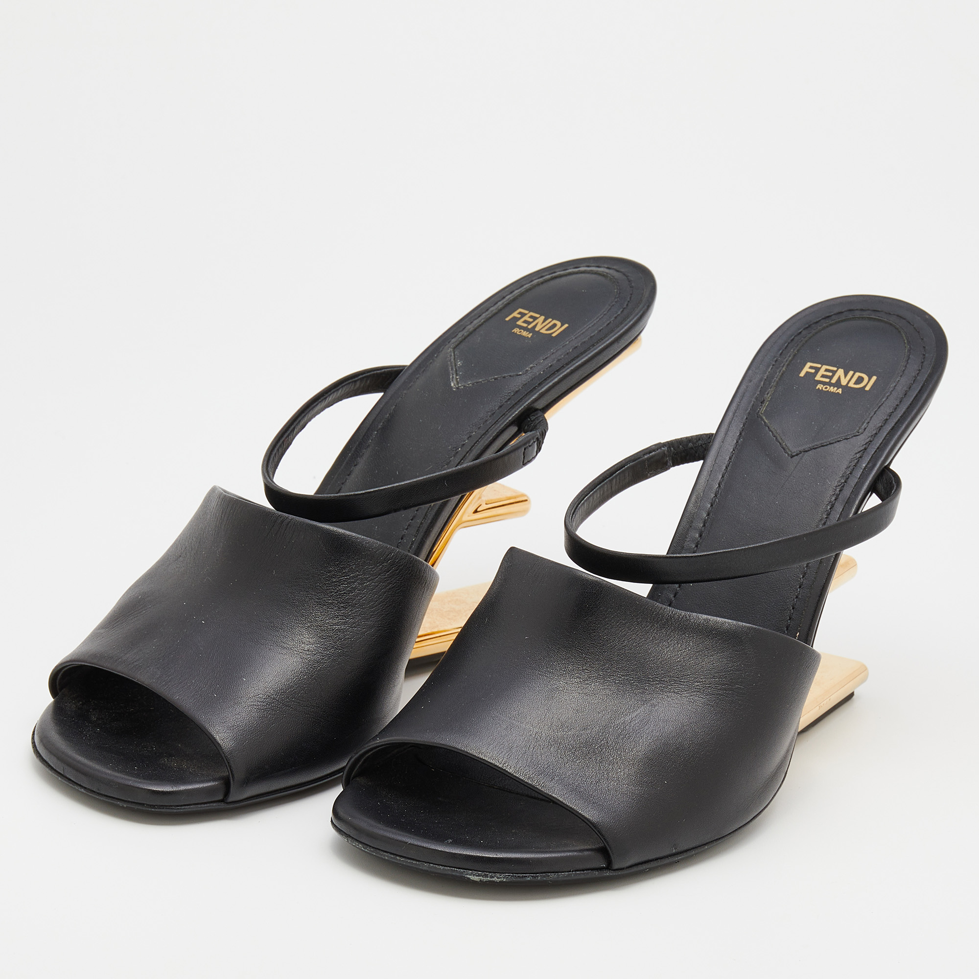 

Fendi Black Leather First Heel Sandals Size