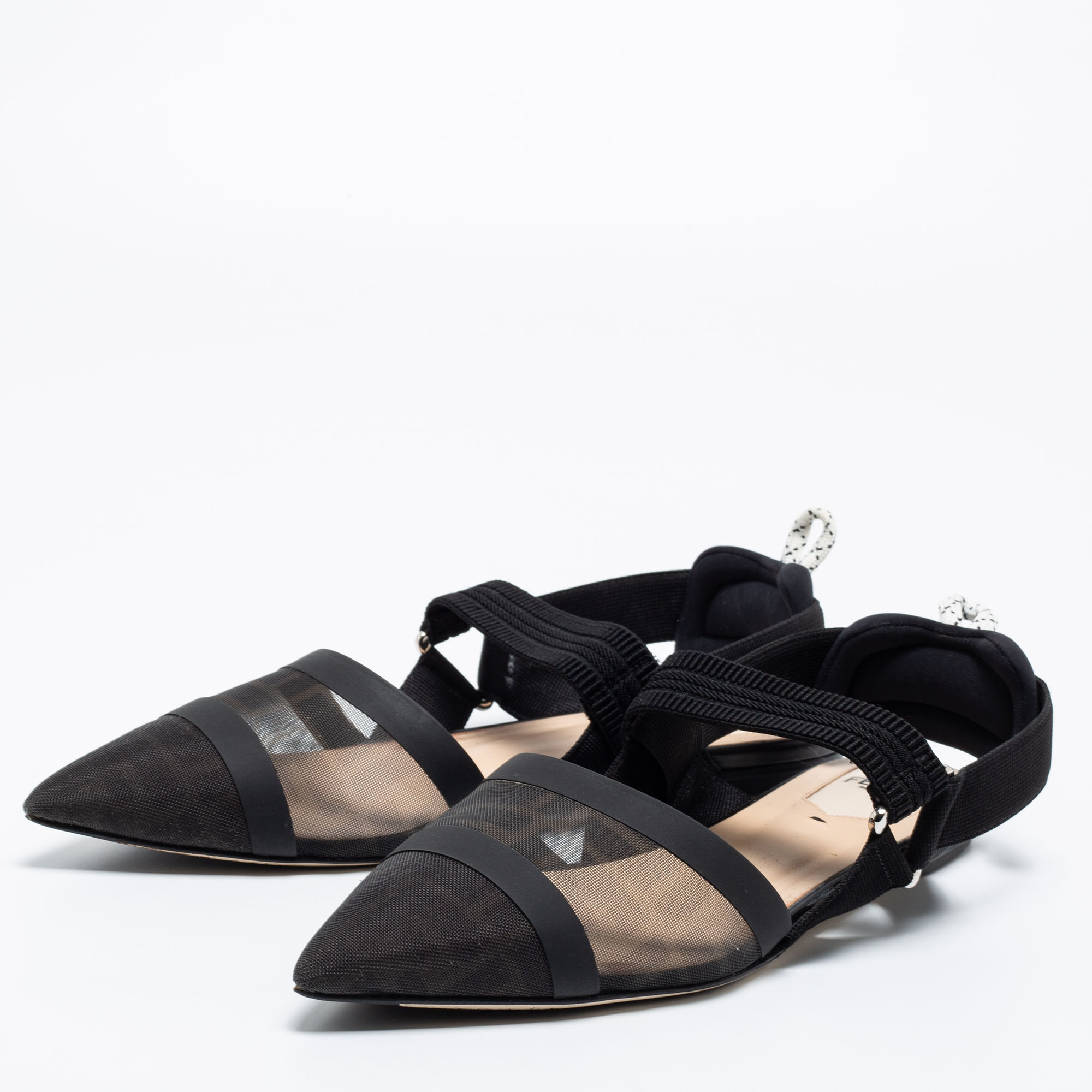 

Fendi Black FF Mesh And Fabric Colibri Slingback Flat Sandals Size
