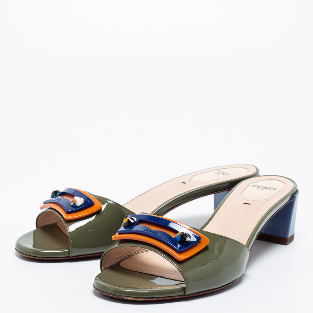 

Fendi Multicolor Patent Leather Open Toe Slide Sandals Size