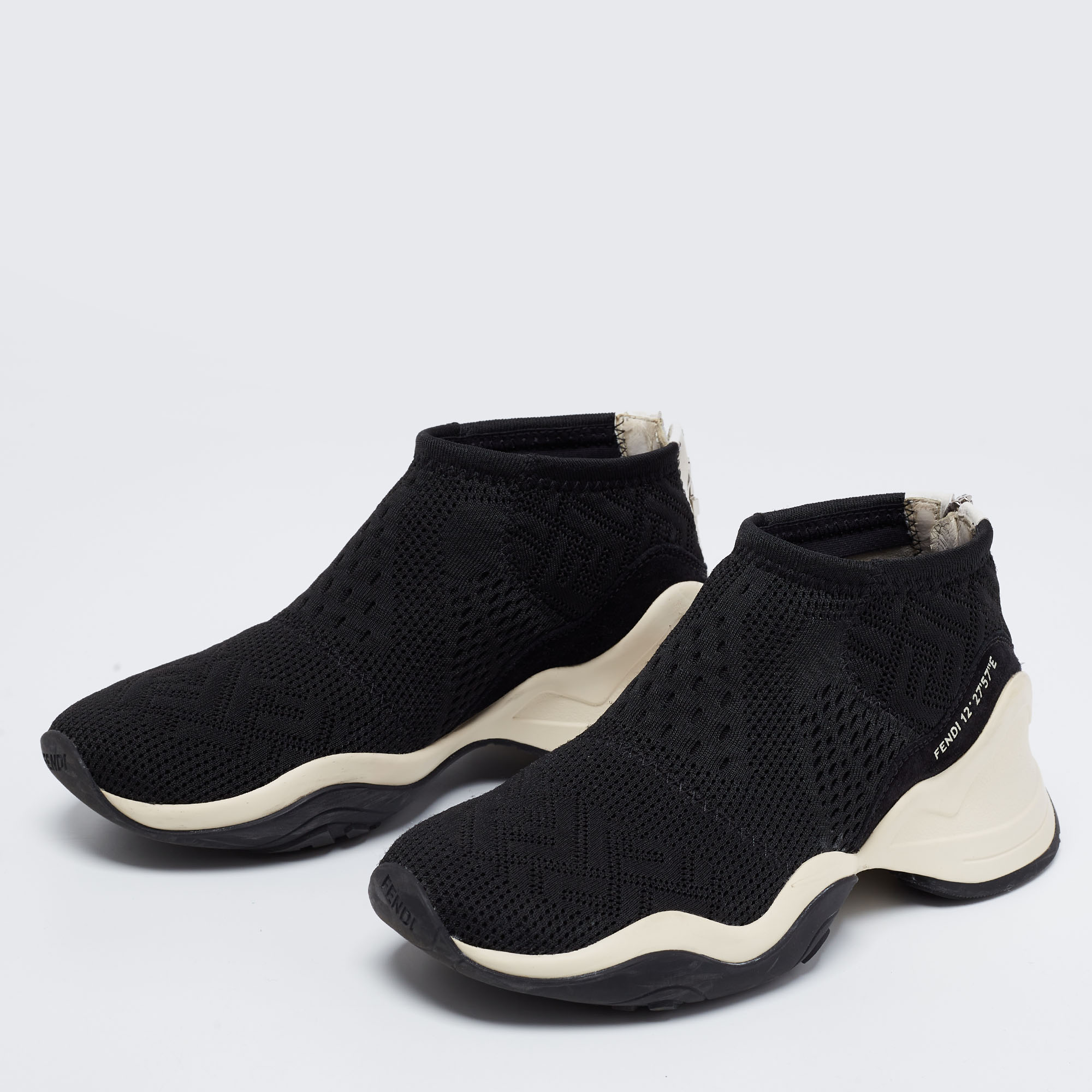 

Fendi Black FF Knit Fabric High-Top Sneaker Size