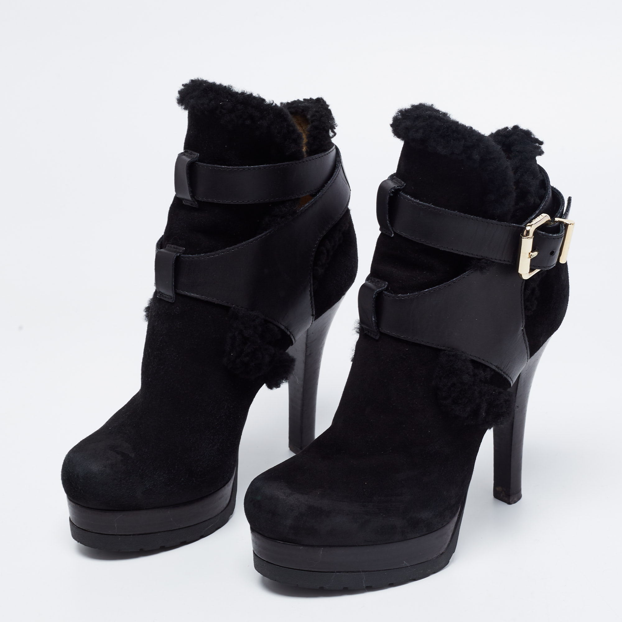 

Fendi Black Suede, Leather and Fur Platform Ankle Booties Size