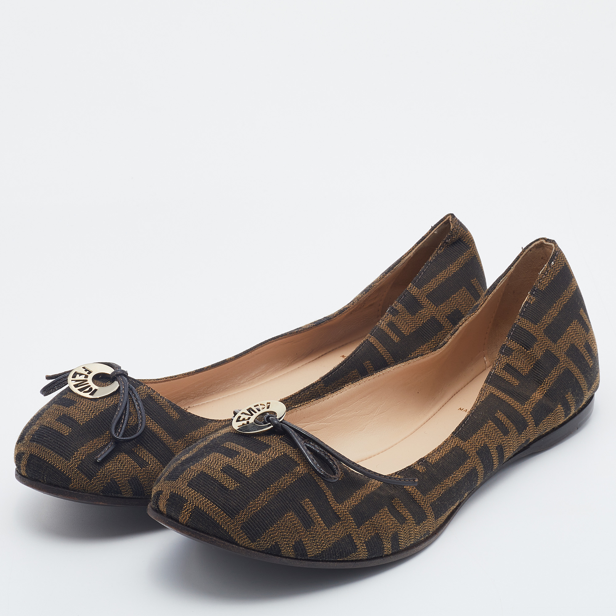 

Fendi Tobacco Zucca Canvas Bow Ballet Flats Size, Brown