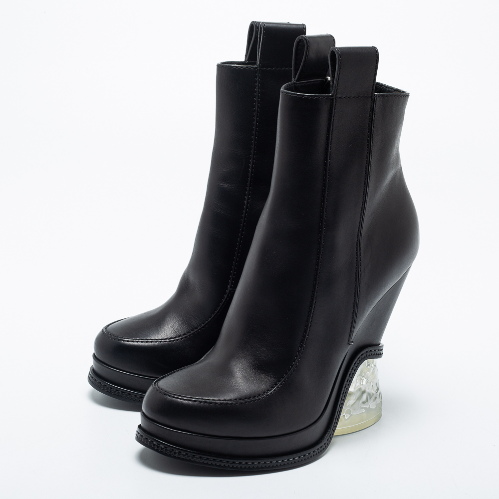 

Fendi Black Leather Ice Heel Ankle Boots Size