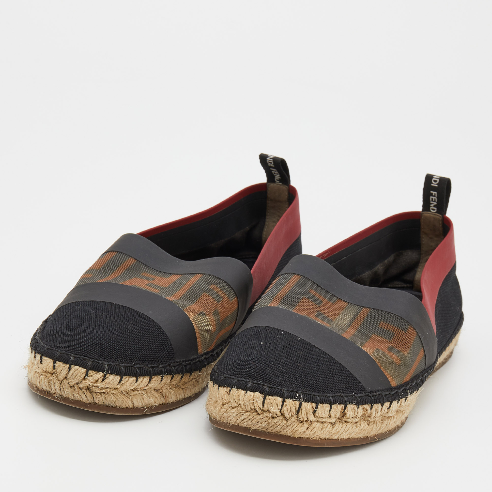 

Fendi Multicolor Zucca Mesh And Canvas Espadrille Flats Size