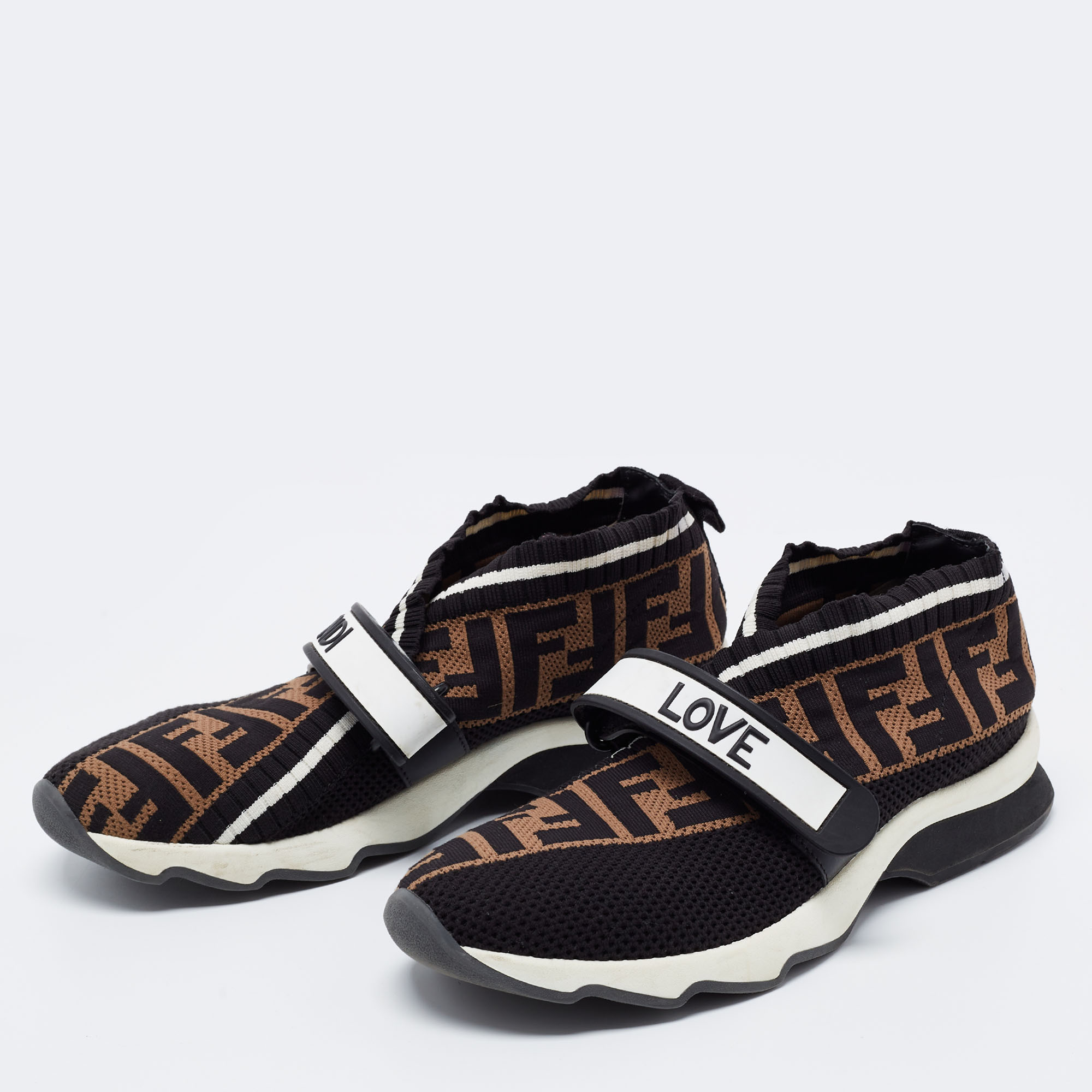 

Fendi Black/Brown FF Knit Fabric Rockoko Sneakers Size