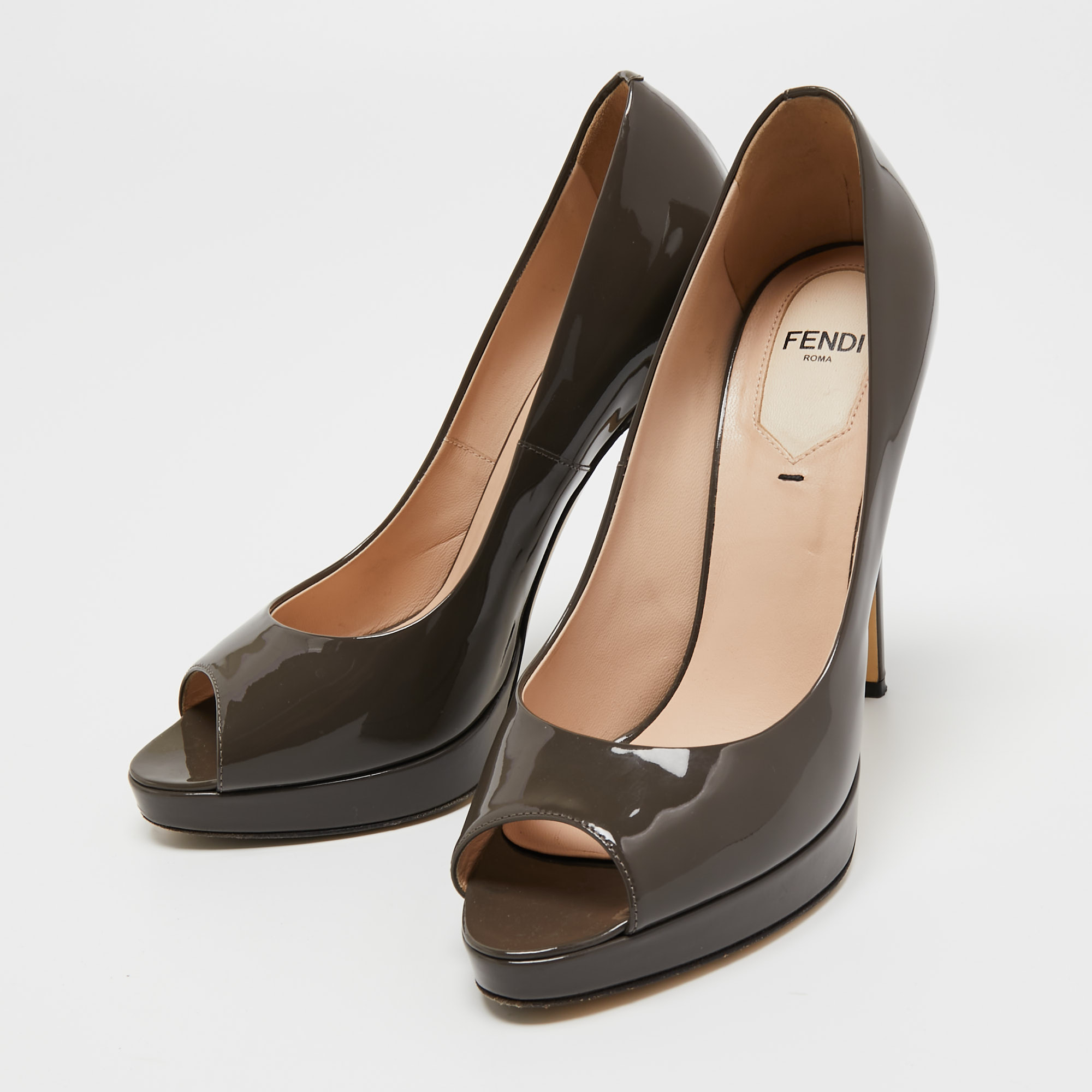 

Fendi Grey Patent Leather Peep Toe Pumps Size