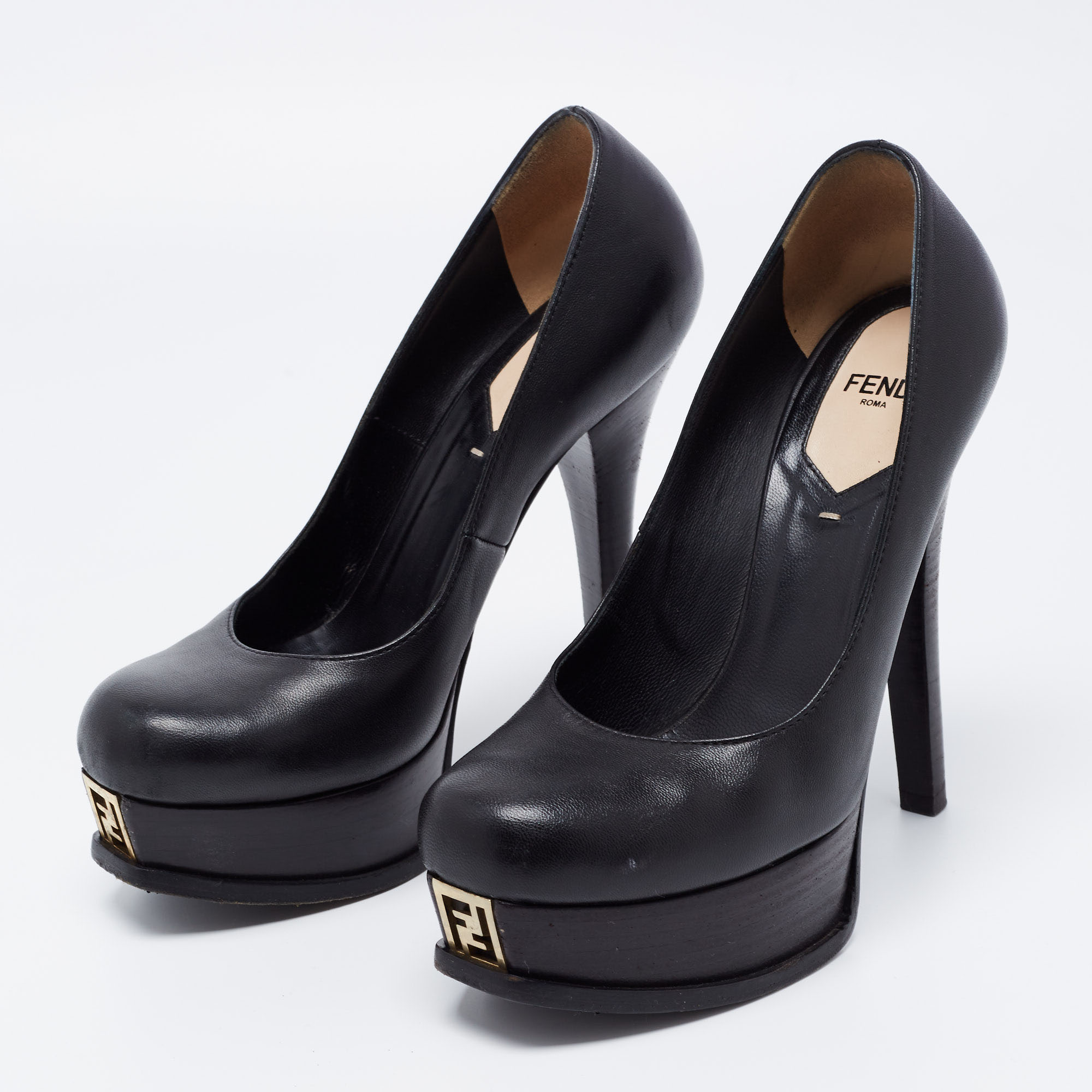 

Fendi Black Leather Fendista Platform Pumps Size
