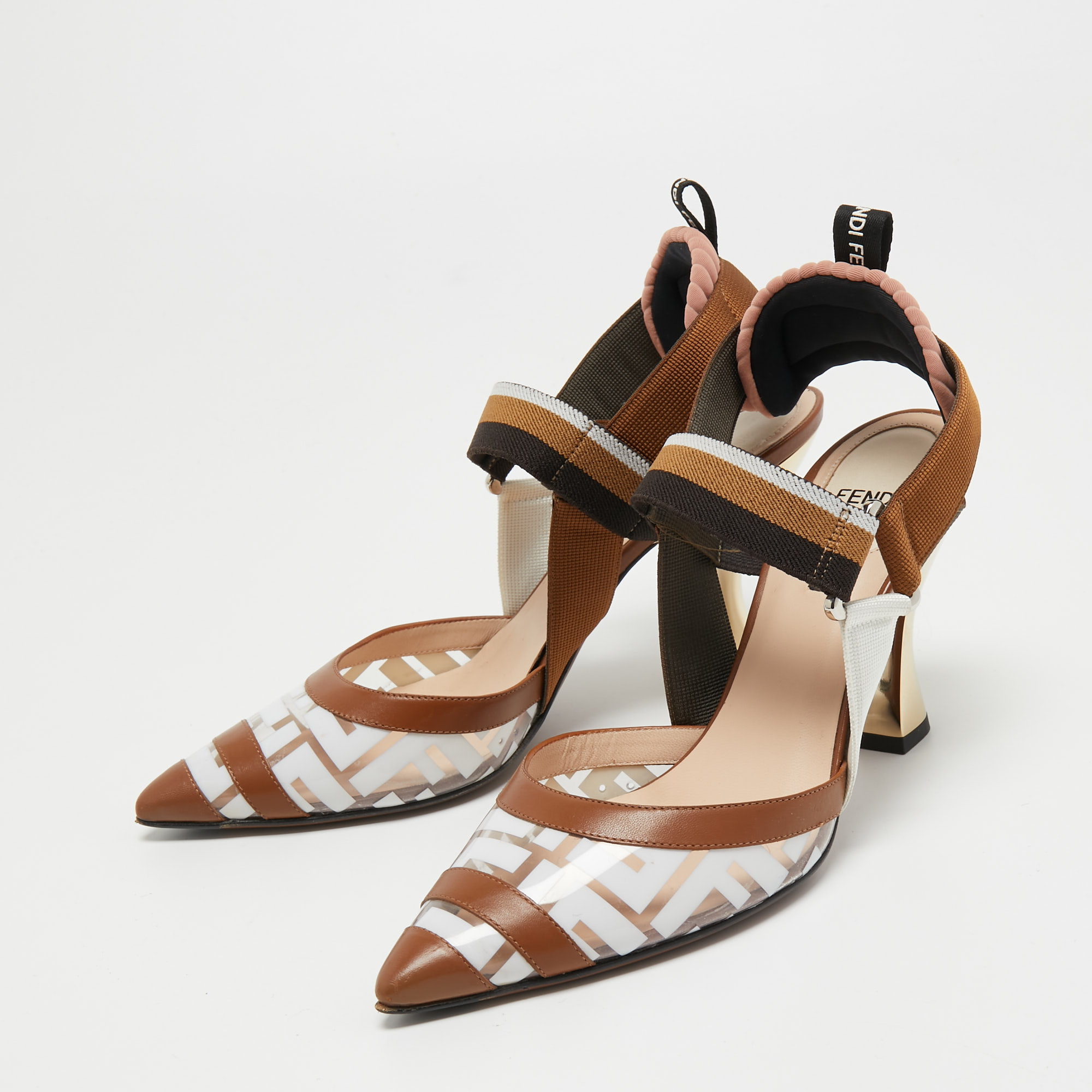 

Fendi Brown/White PVC and Leather Colibri Slingback Pumps Size, Multicolor