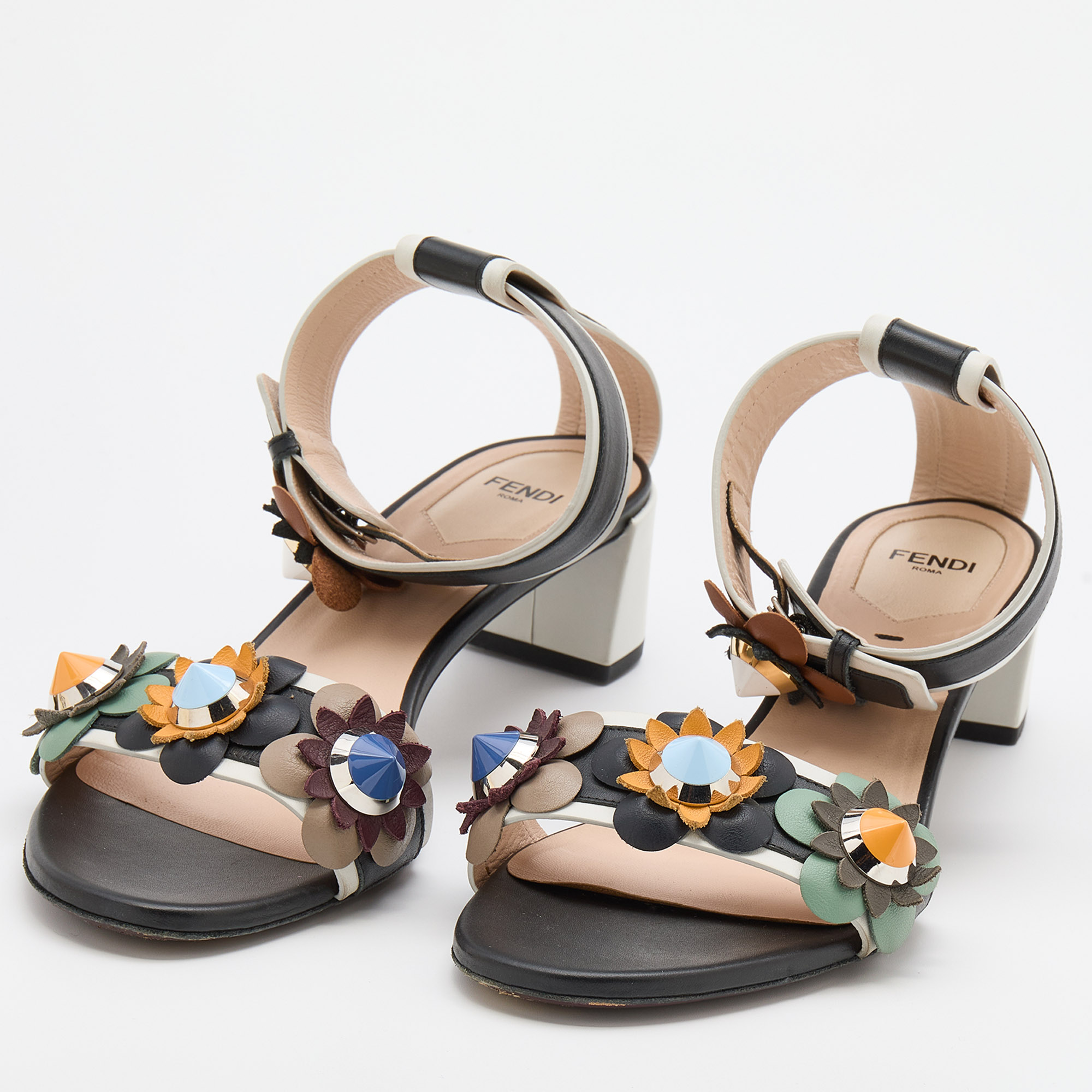

Fendi Multicolor Leather Flowerland Ankle Strap Sandals Size