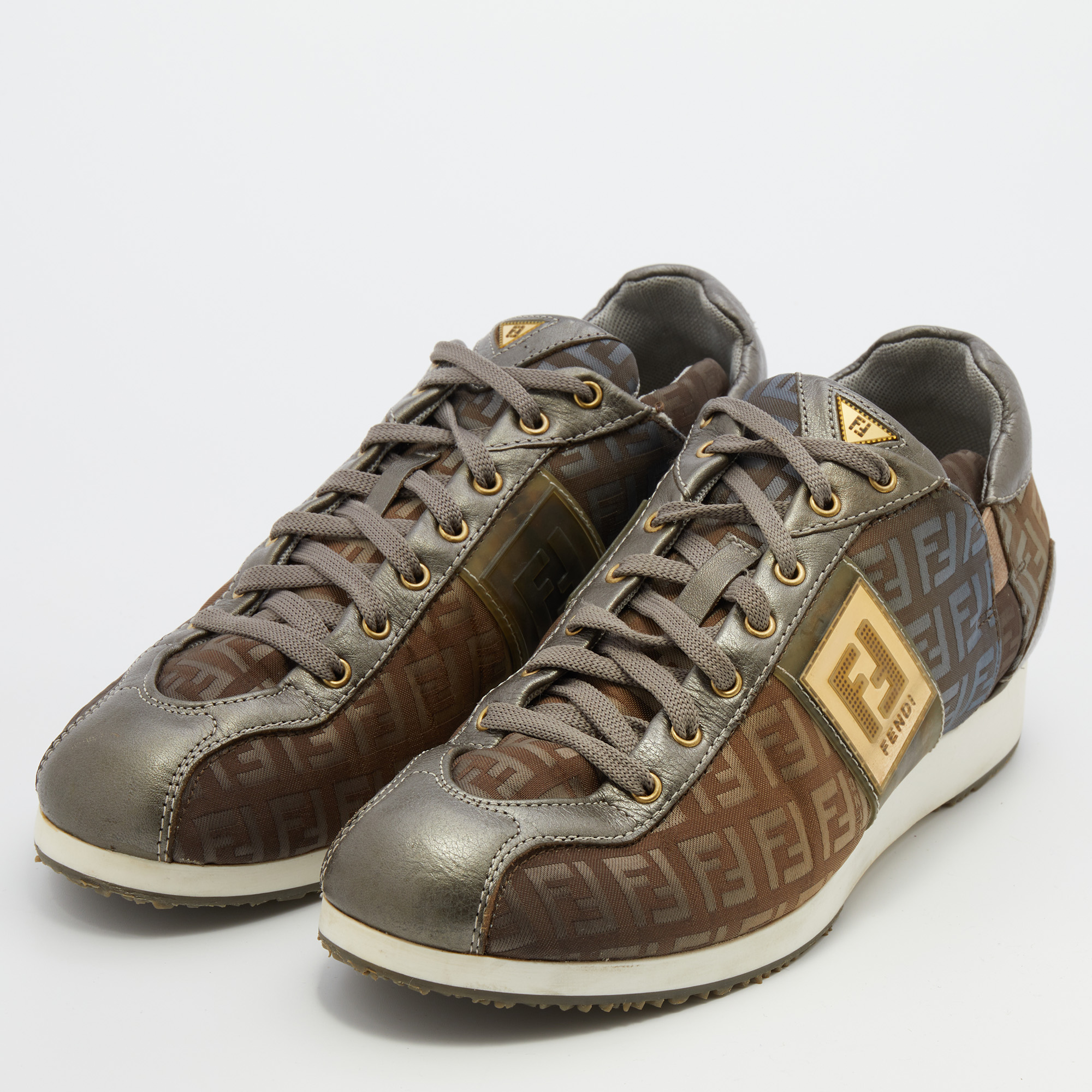 

Fendi Multicolor Leather and Zucca Canvas Low Top Sneakers Size