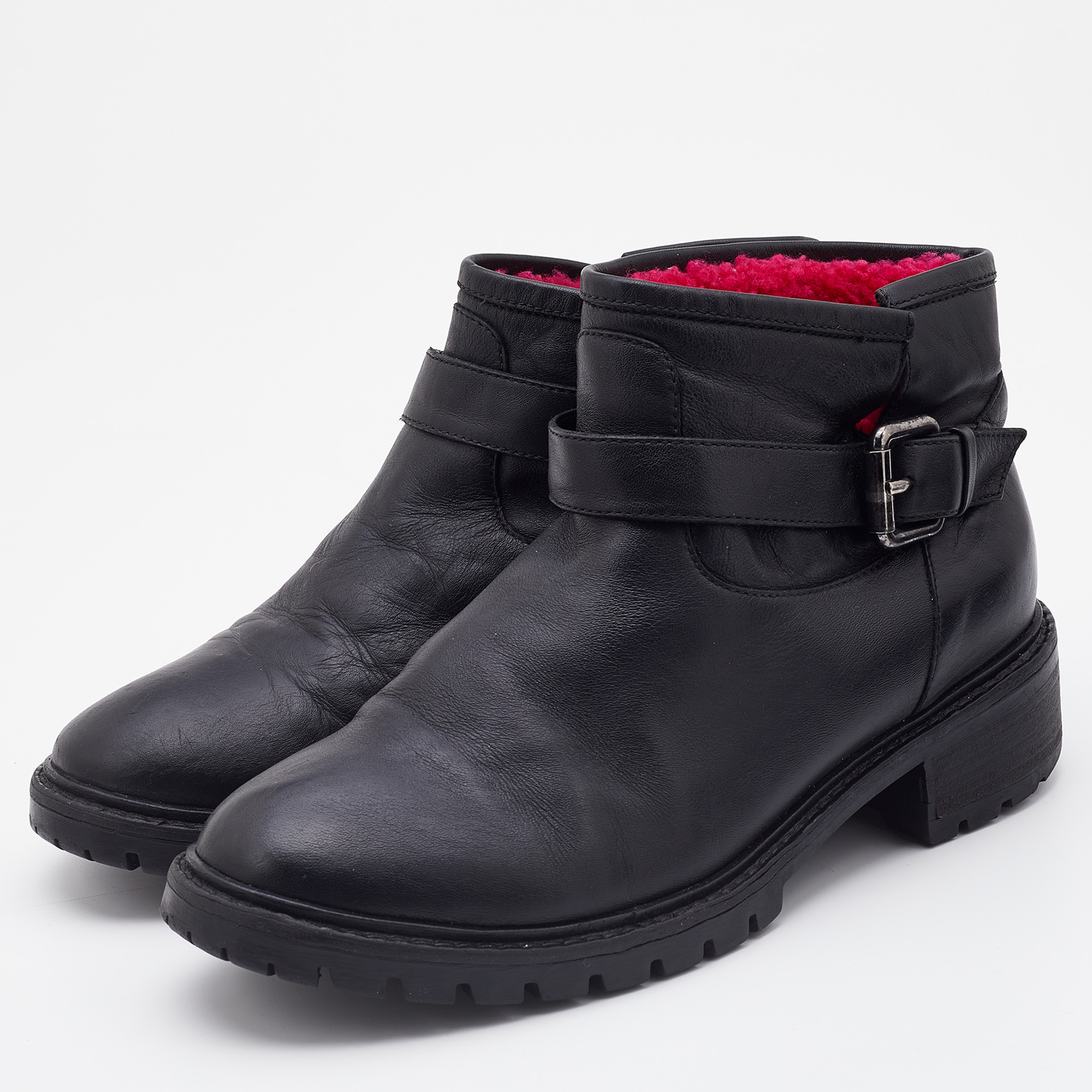 

Fendi Black Leather Combat Ankle Boots Size