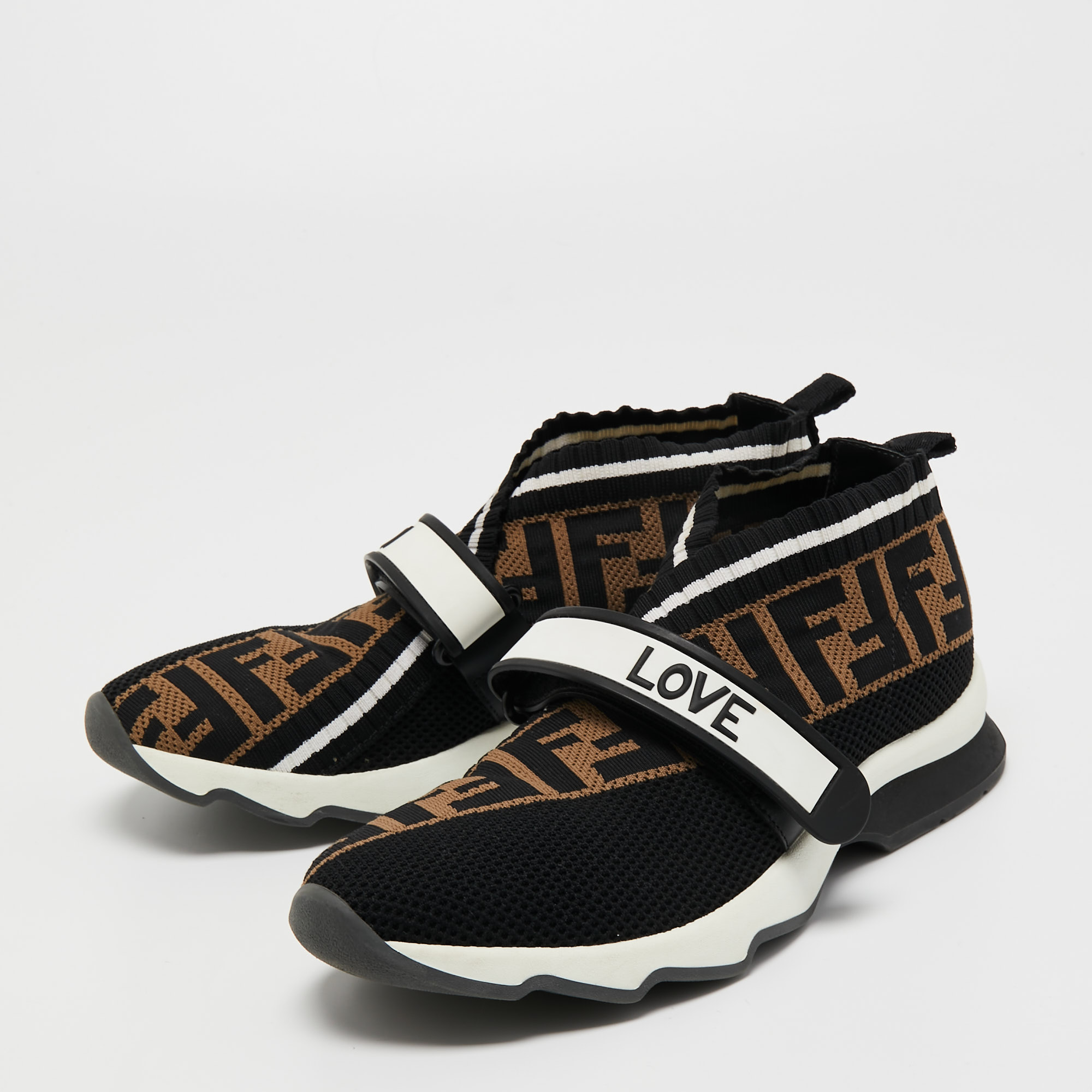 

Fendi Black/Tobacco Zucca Knit Fabric Rockoko Sneakers Size, Brown