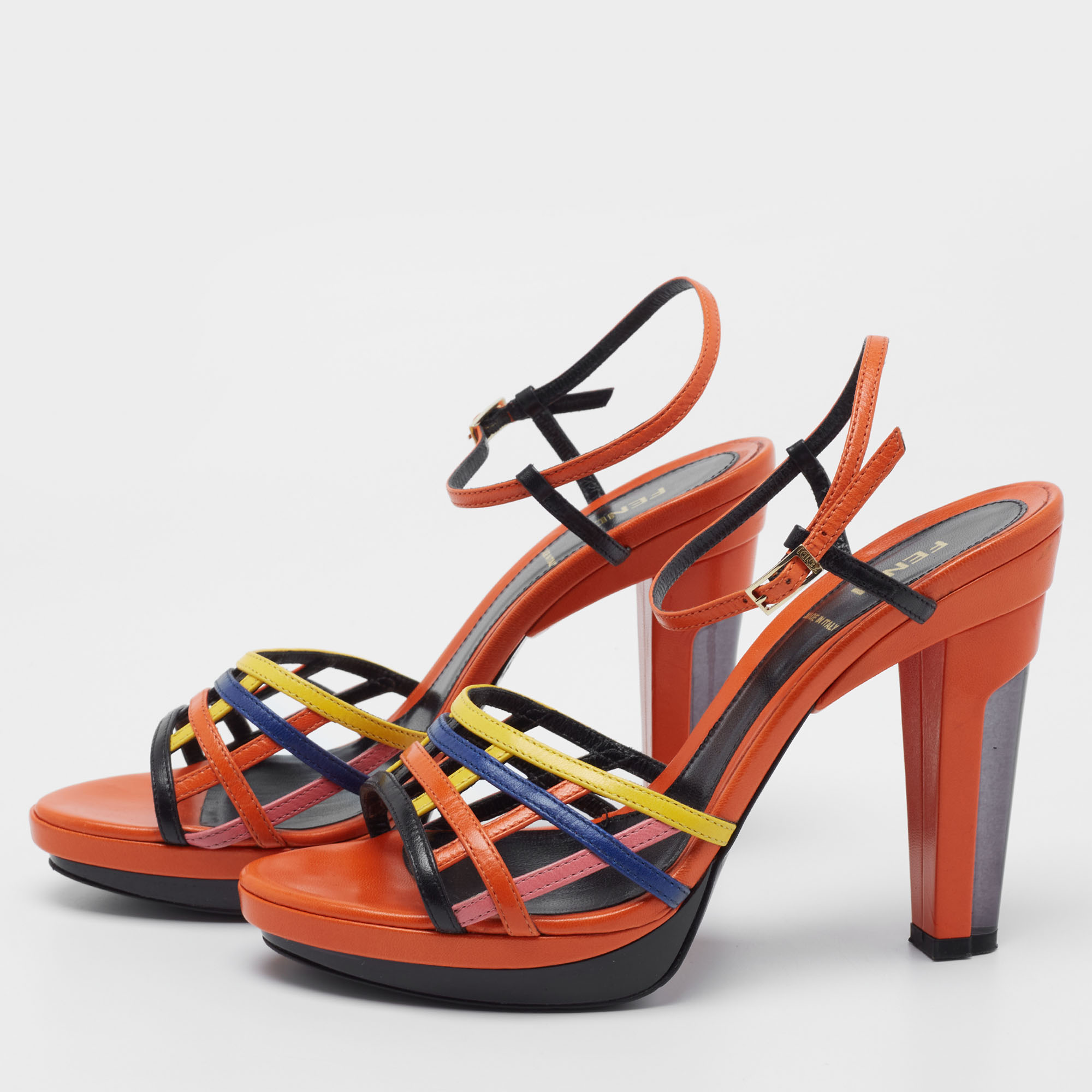 

Fendi Multicolor Leather Ankle Strap Sandals Size