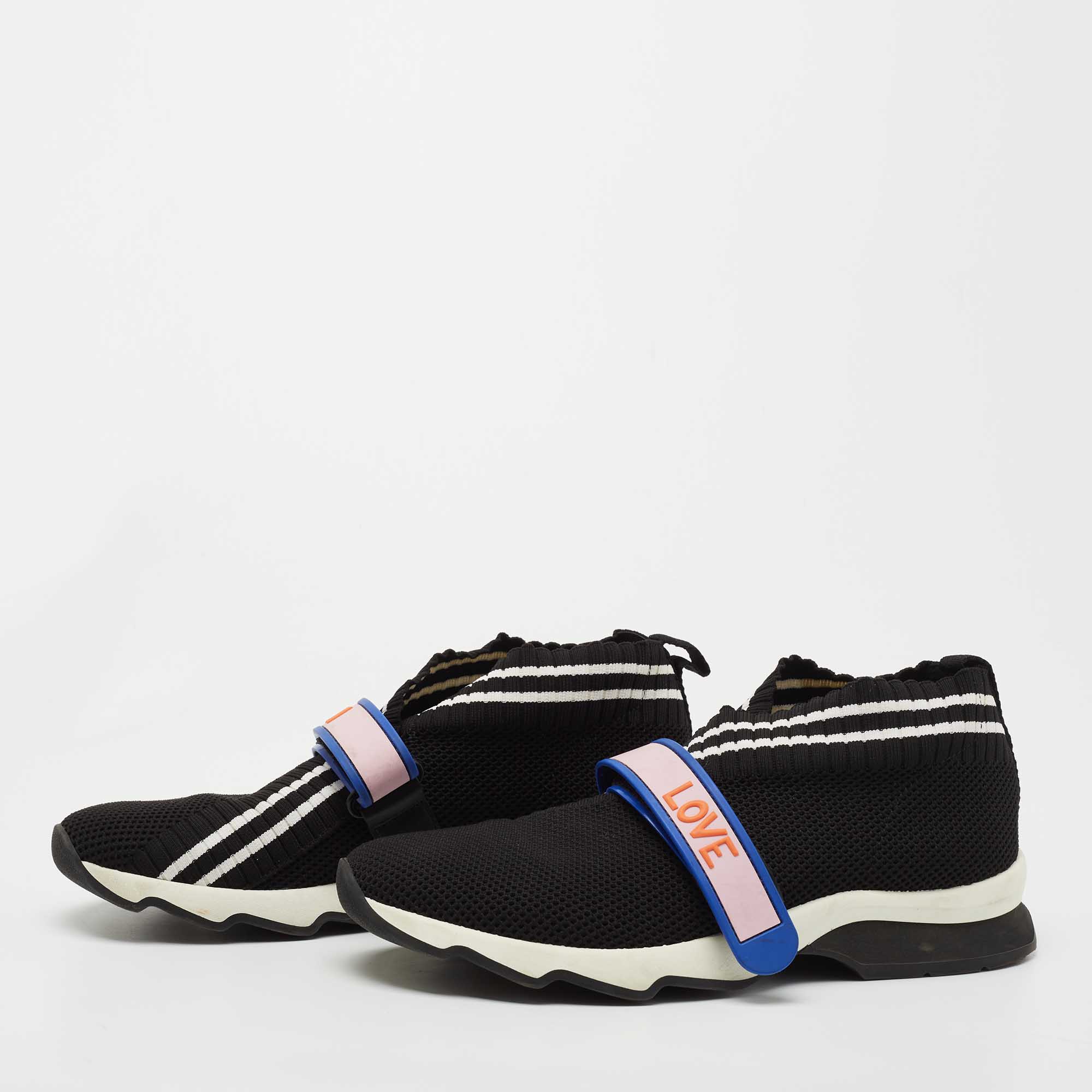 

Fendi Black Knit Fabric Rockoko Slip On Sneakers Size