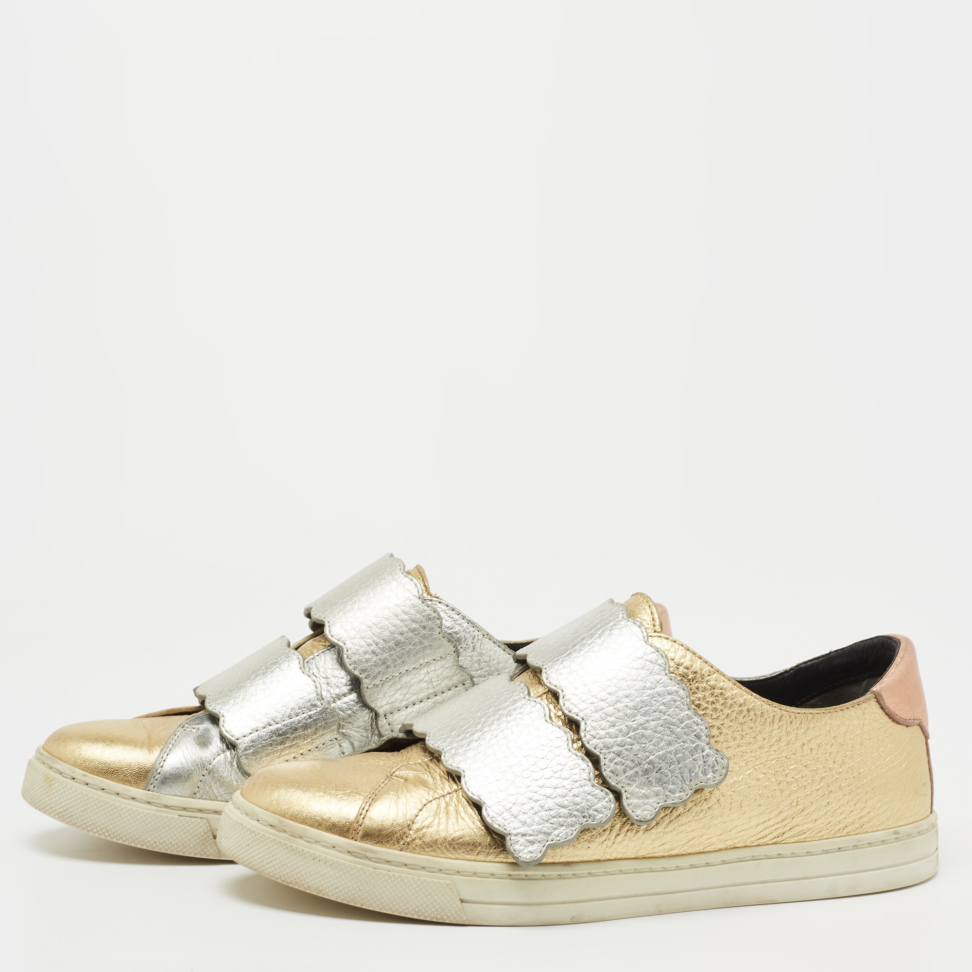 

Fendi Tricolor Leather Double Strap Slip On Sneakers Size, Gold