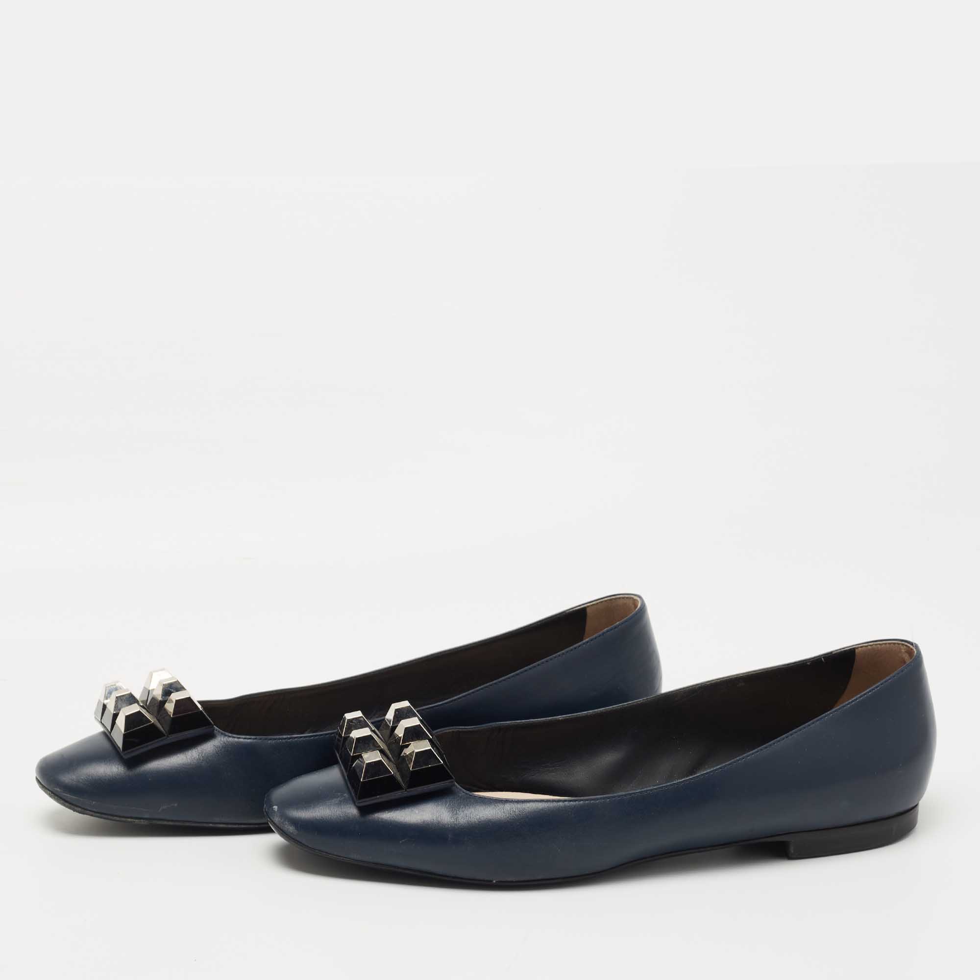 

Fendi Navy Blue Leather Studded Ballet Flats Size