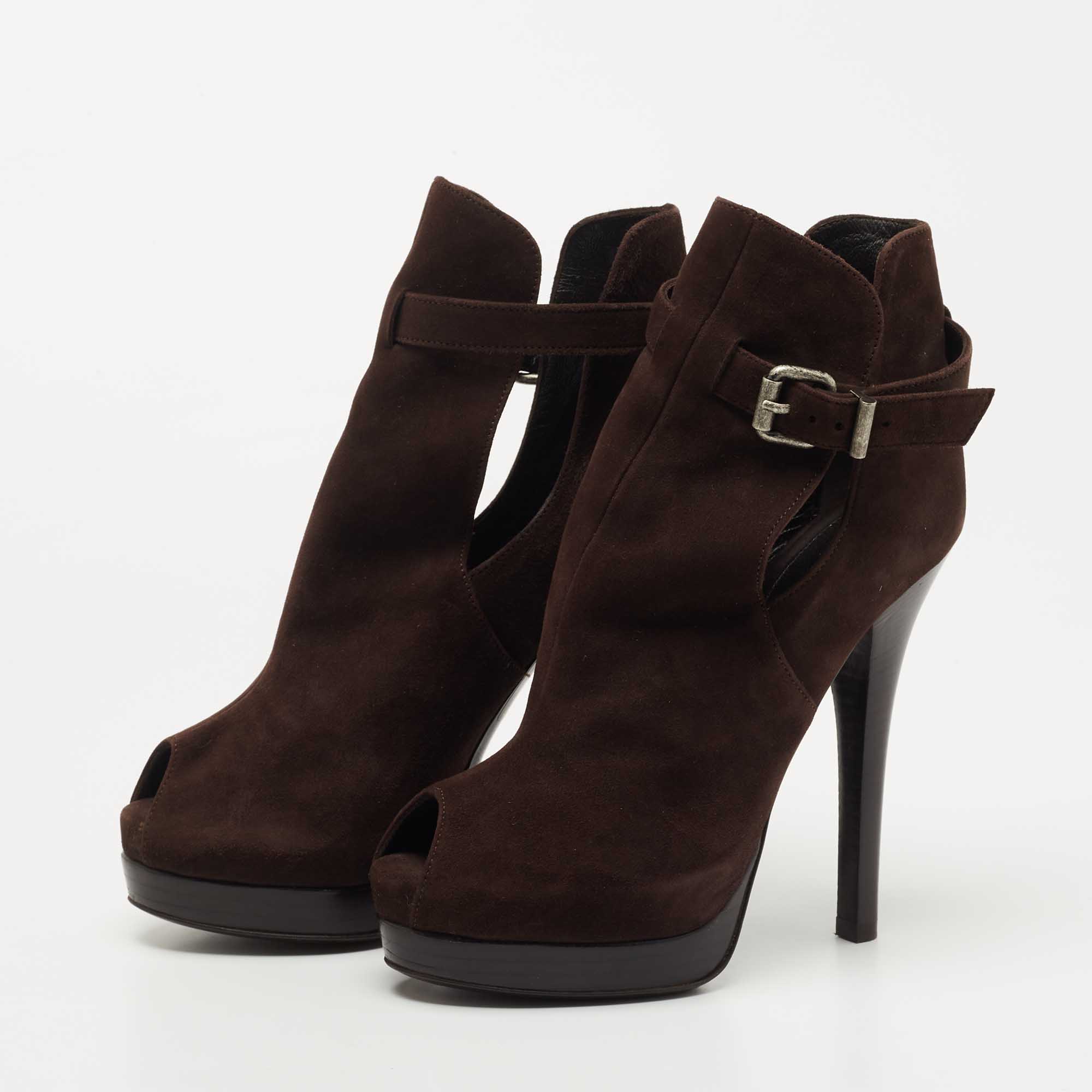 

Fendi Brown Suede Peep Toe Platform Ankle Boots Size