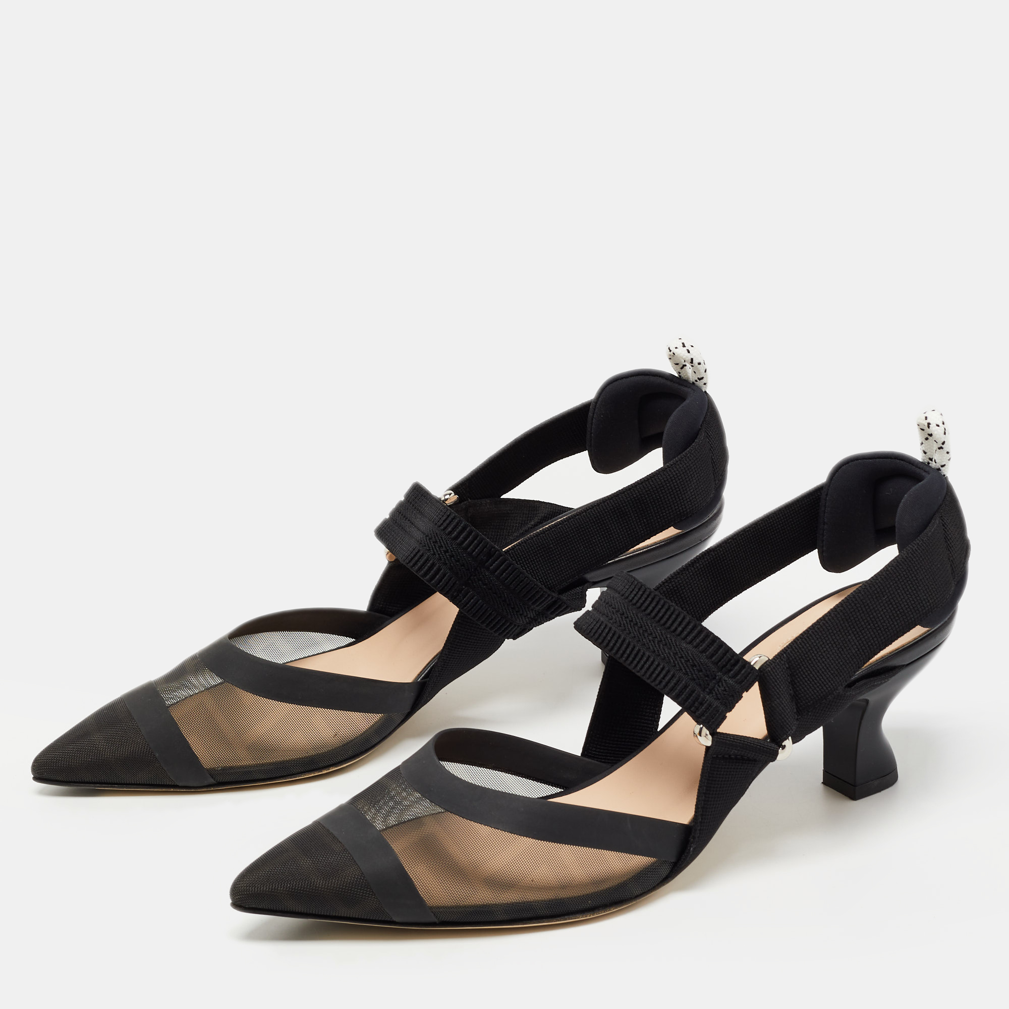 

Fendi Black Mesh and Leather Colibri Slingback Pumps Size
