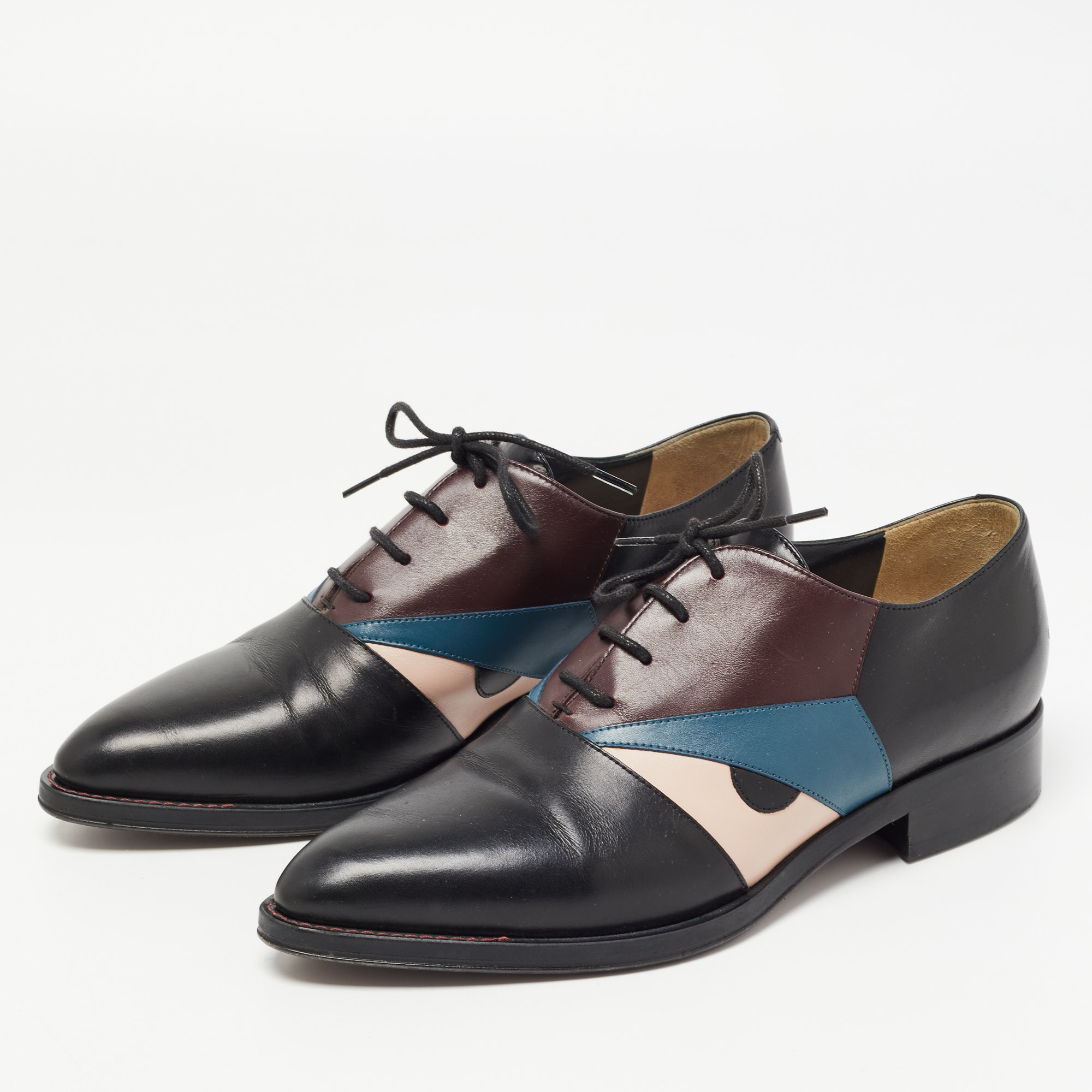 

Fendi Black Leather Monster Eye Lace Up Oxfords Size