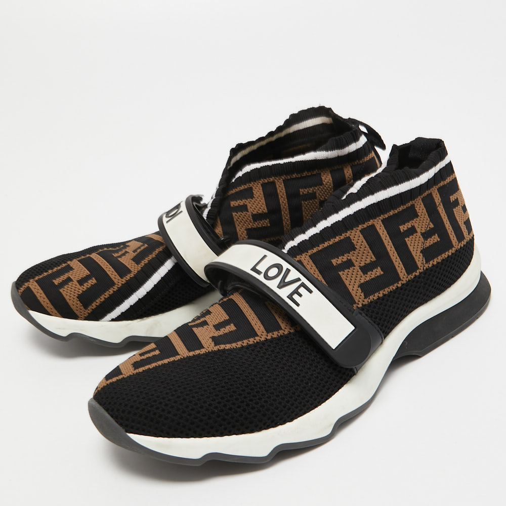 

Fendi Black/Brown Zucca Knit Fabric Rockoko Sneakers Size
