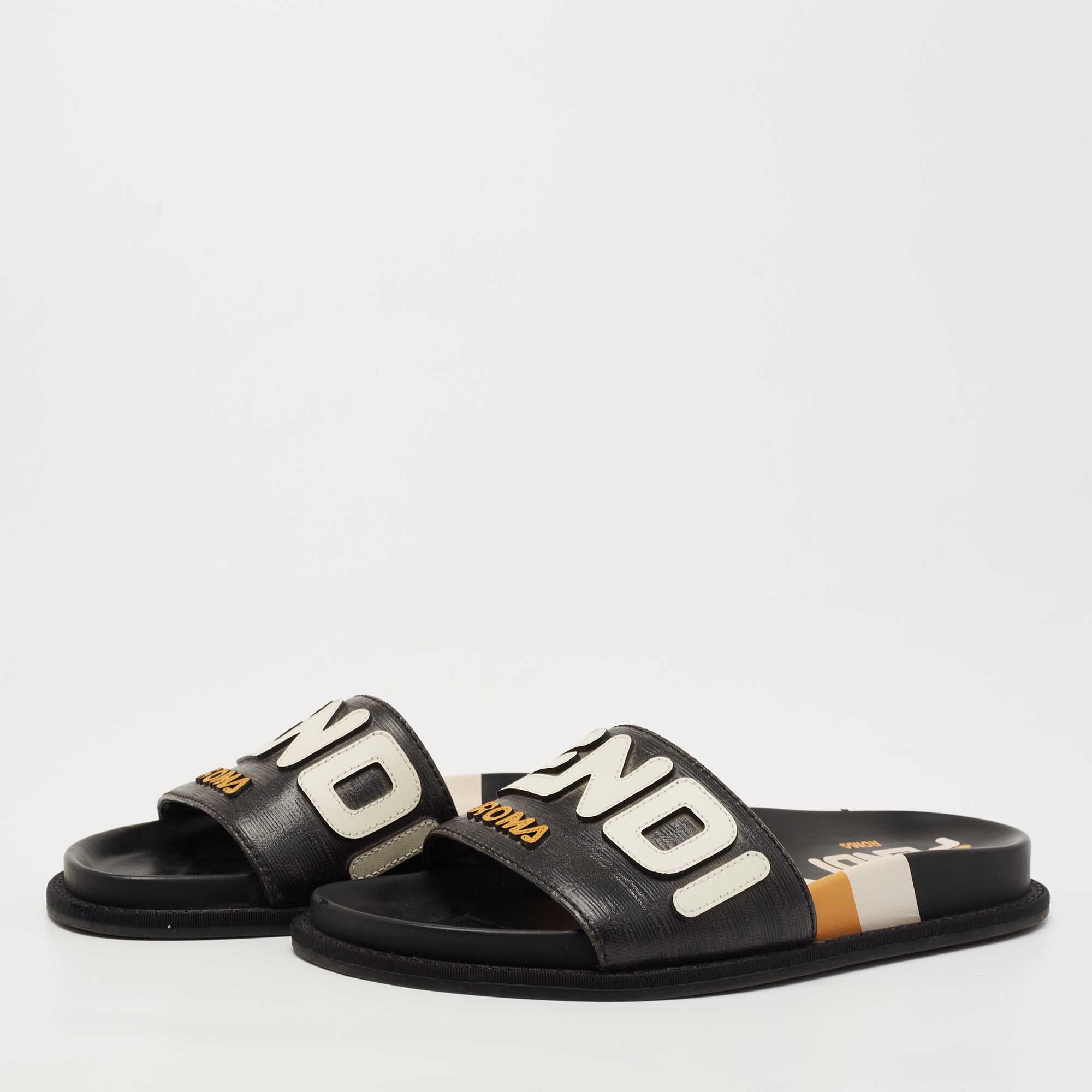 

Fendi Black Leather Roma Slide Flats Size