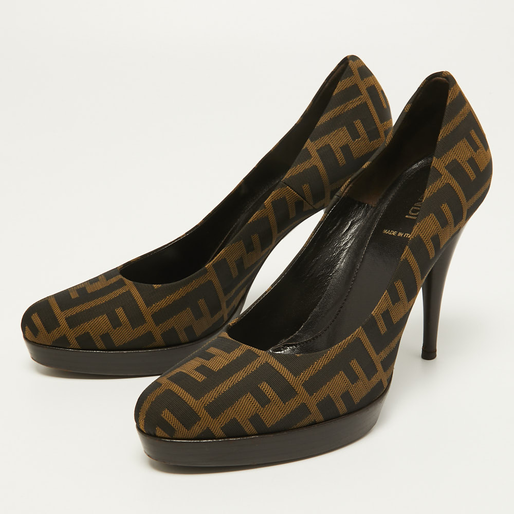 

Fendi Two Tone Zucca Canvas Platform Pumps Size, Brown