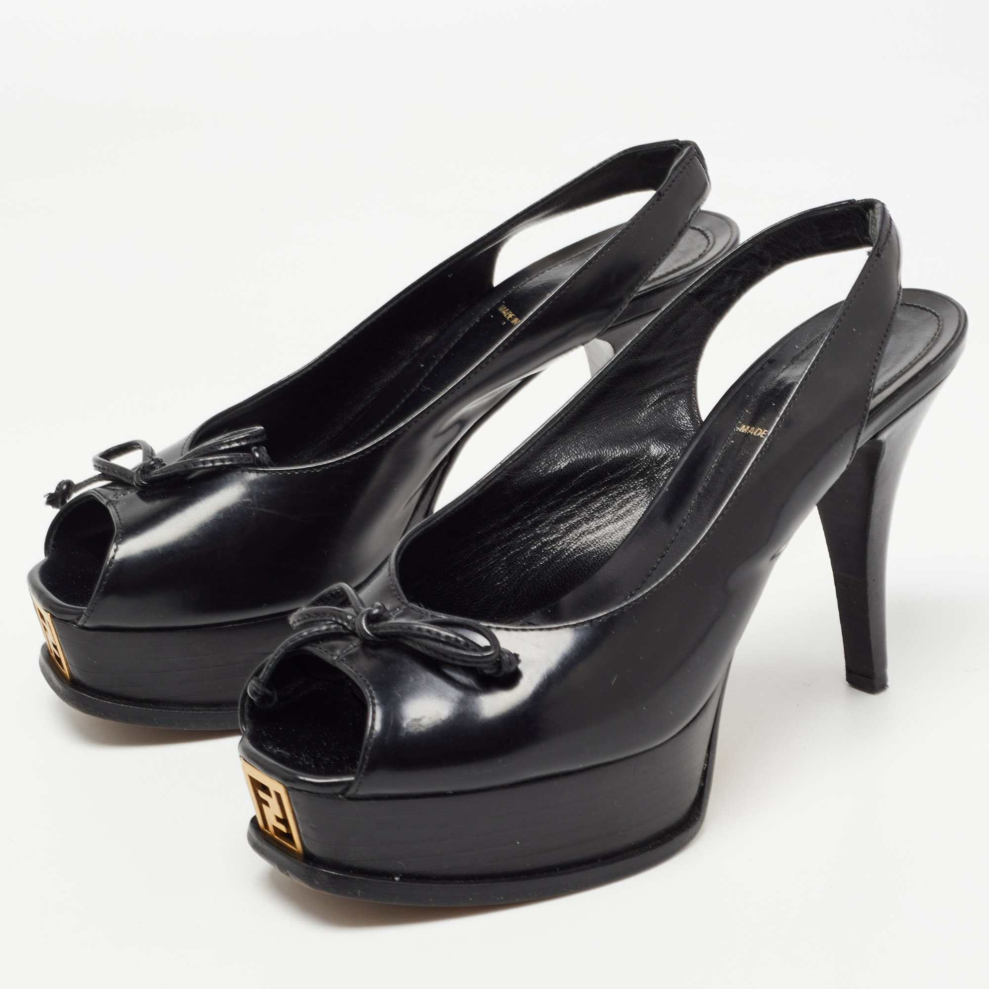 

Fendi Black Patent Leather Fendista Platform Slingback Pumps Size