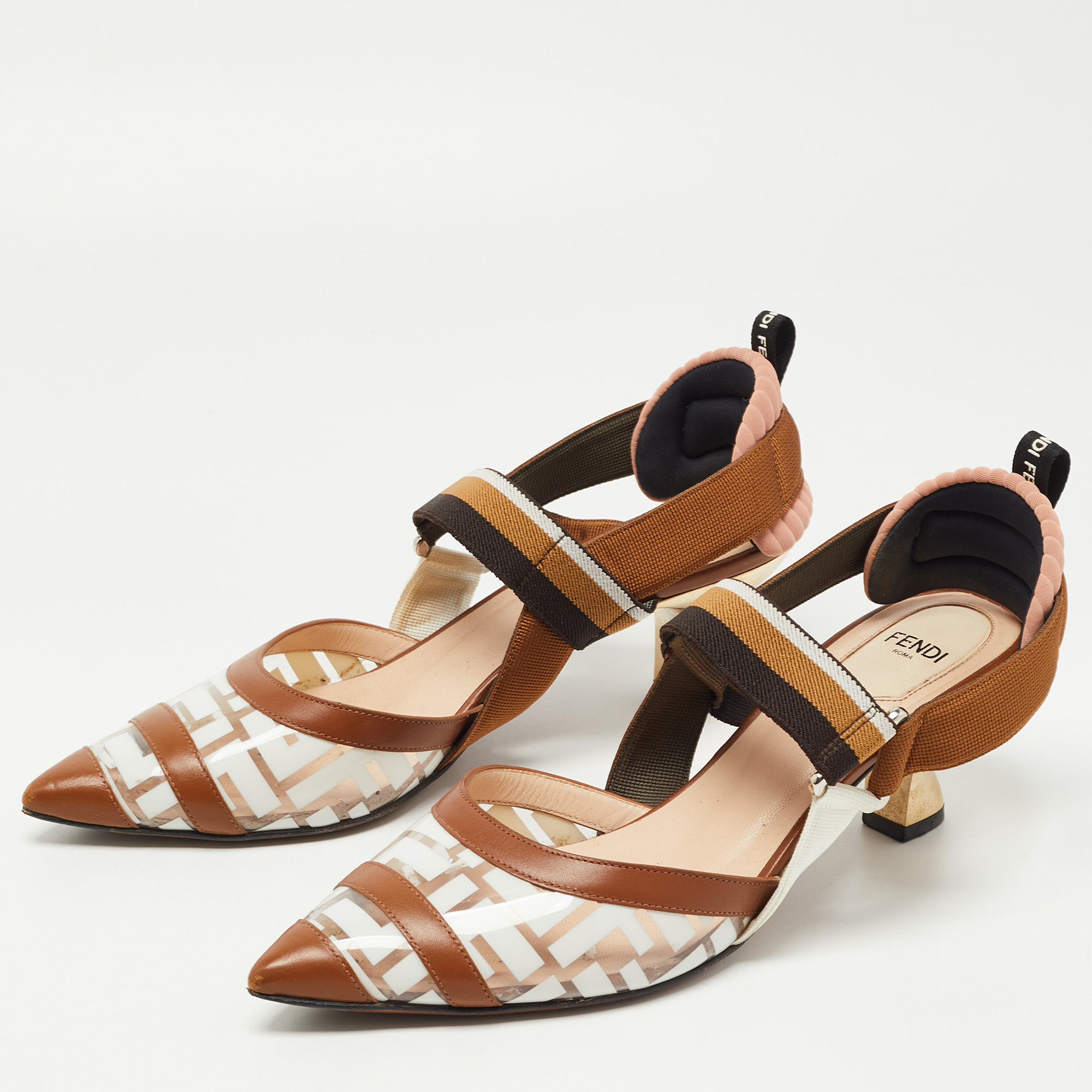 

Fendi Brown Leather and PVC Colibri Pumps Size