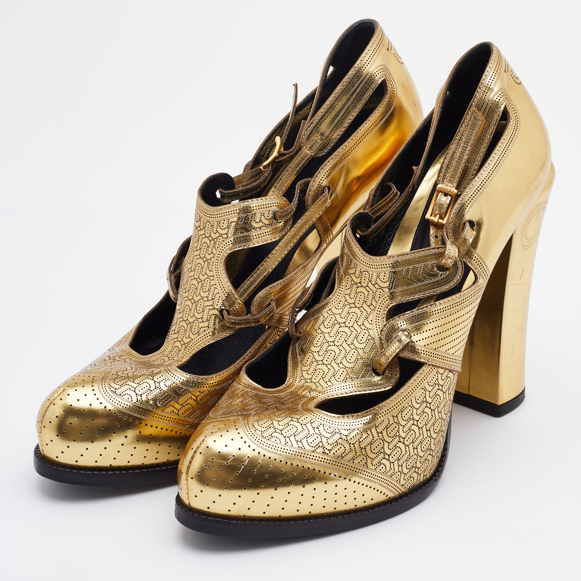 

Fendi Metallic Gold Perforated Leather Platform Booties Size