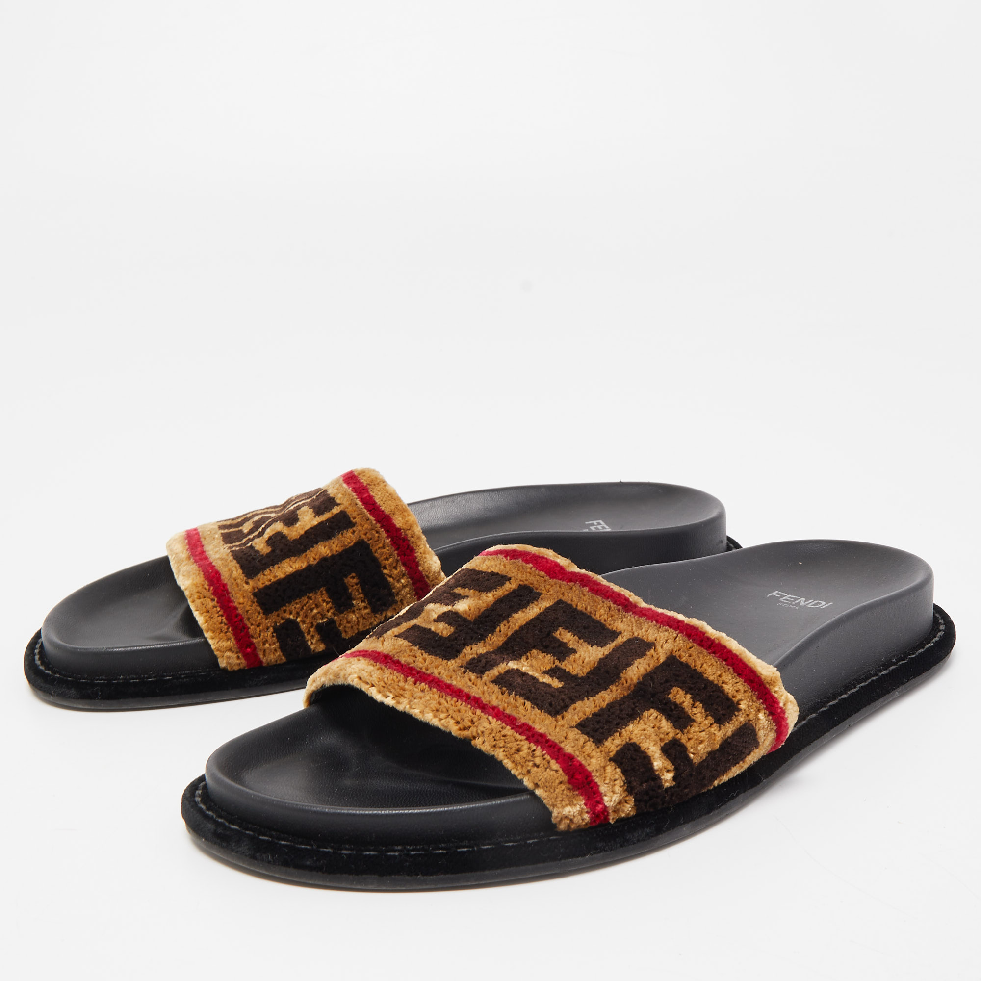 

Fendi Brown Velvet Forever Fendi Slide Flats Size