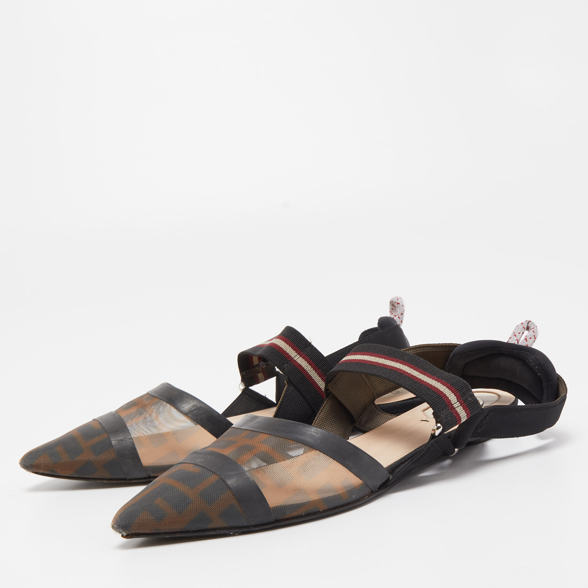 

Fendi Black Mesh and Fabric Colibri Slingback Flat Sandals Size