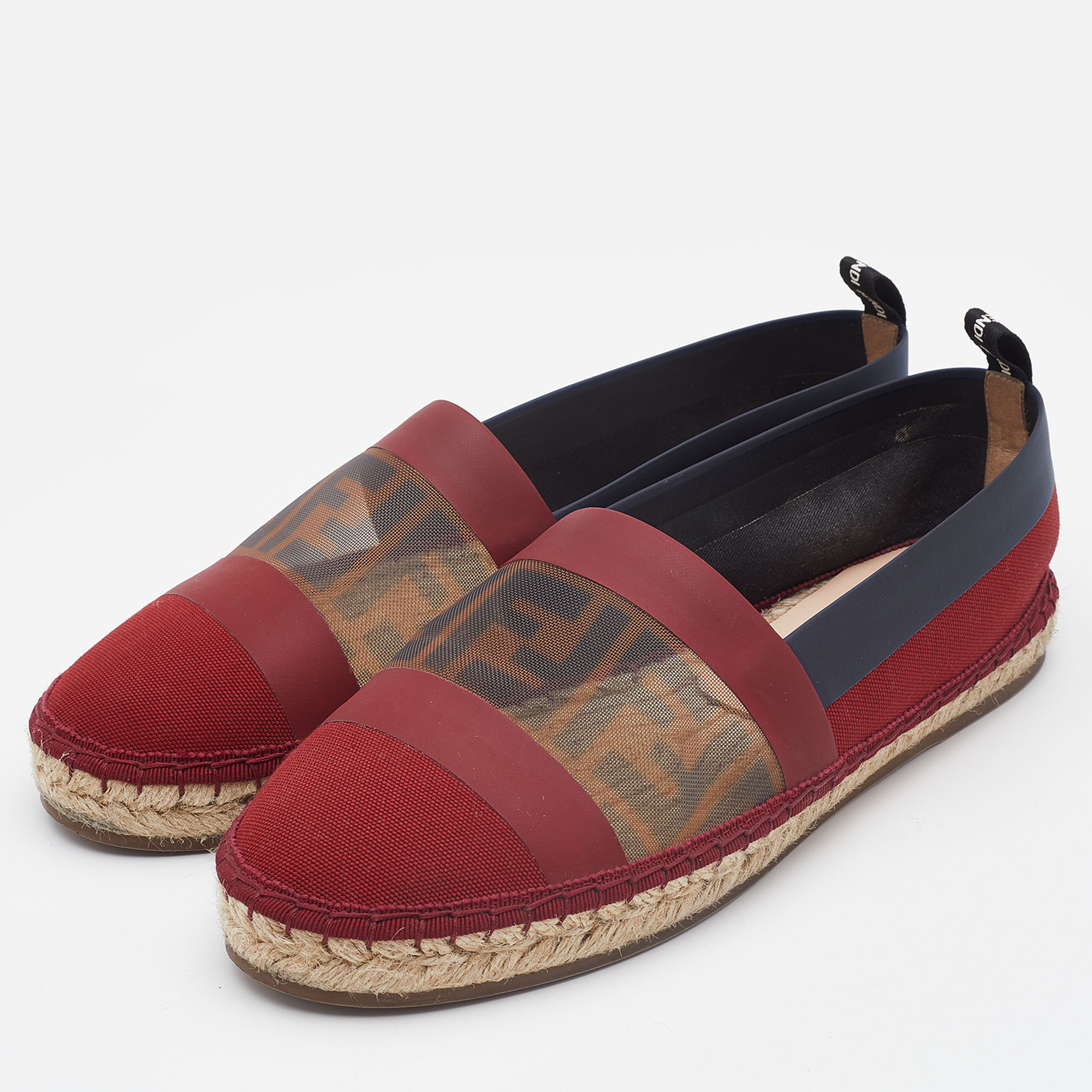 

Fendi Multicolor Mesh, Leather And Canvas Espadrille Flats Size