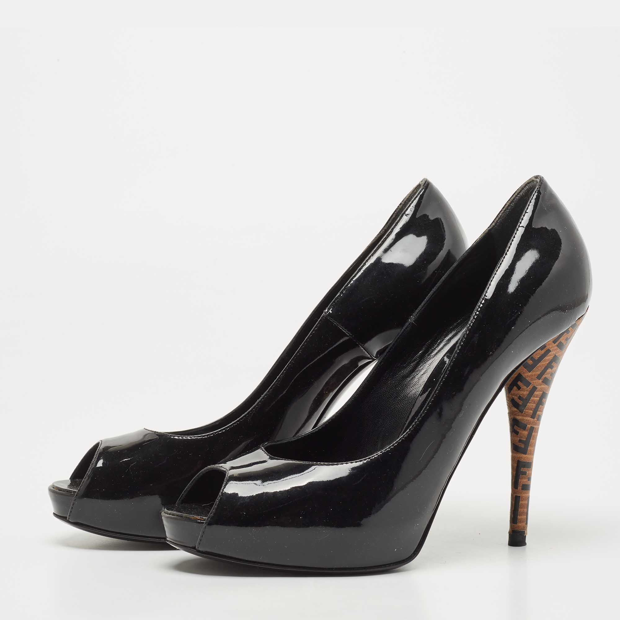 

Fendi Black Patent Peep Toe Platform Pumps Size