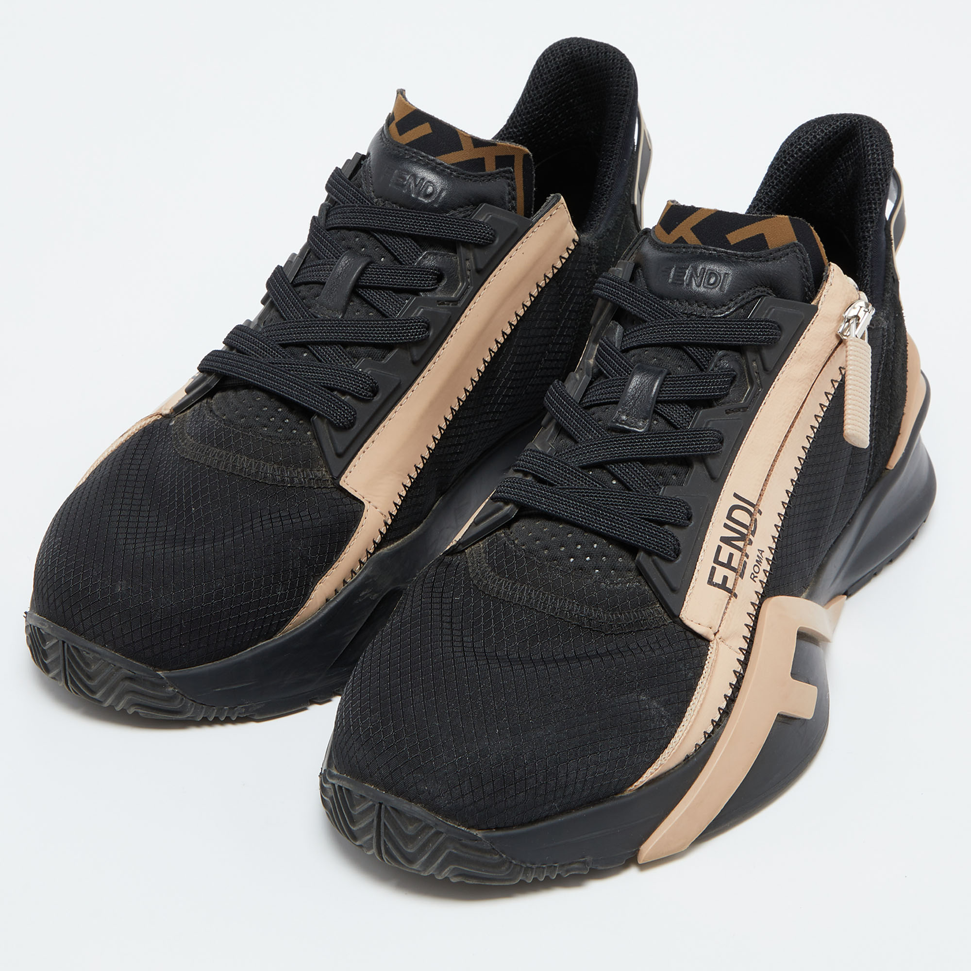 

Fendi Black/Peach Suede and Nylon Flow Sneakers Size