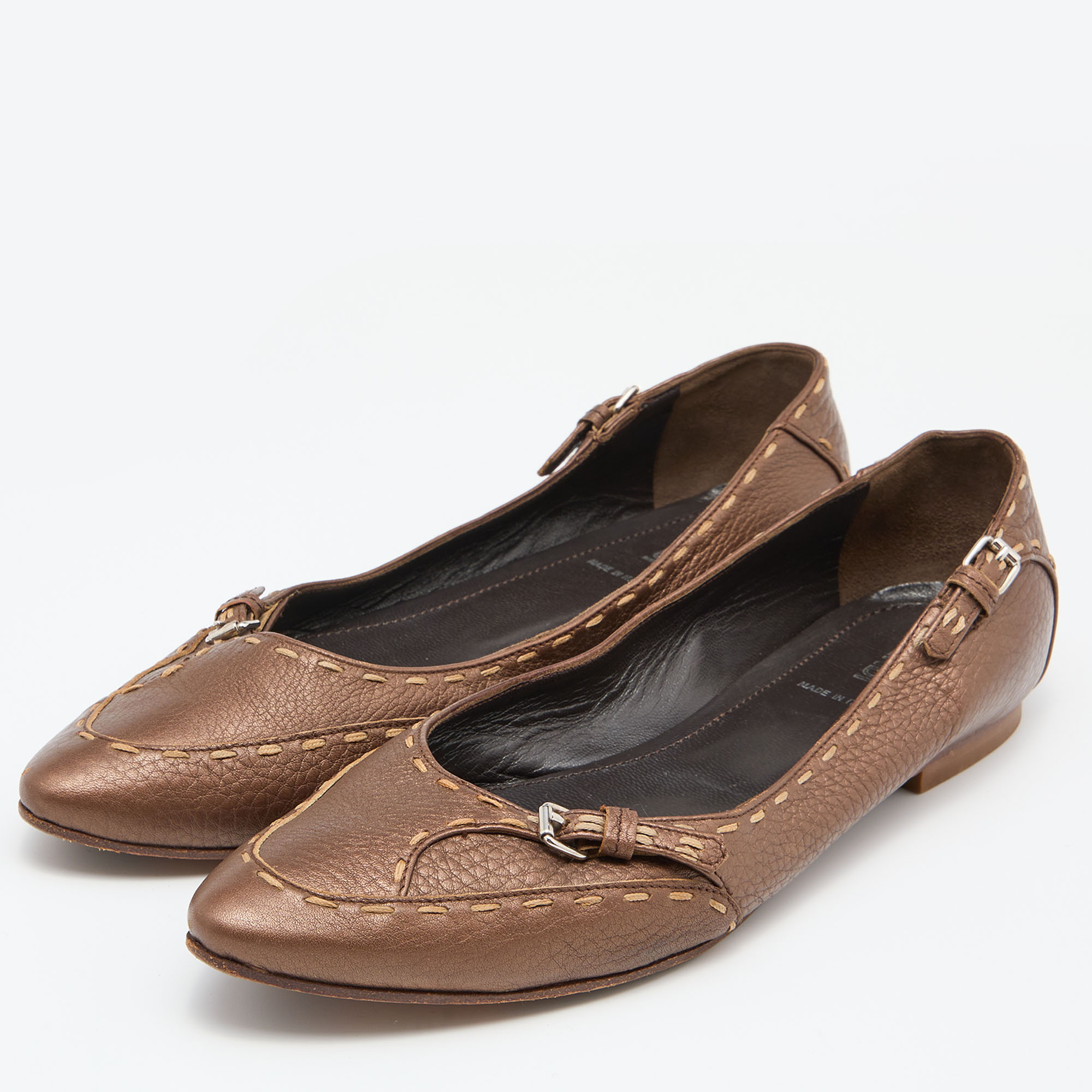 

Fendi Brown Selleria Leather Buckle Ballet Flats Size