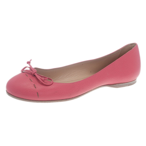 مملوكة مسبقًا Fendi Pink Leather Bow Ballet Flats Size 37