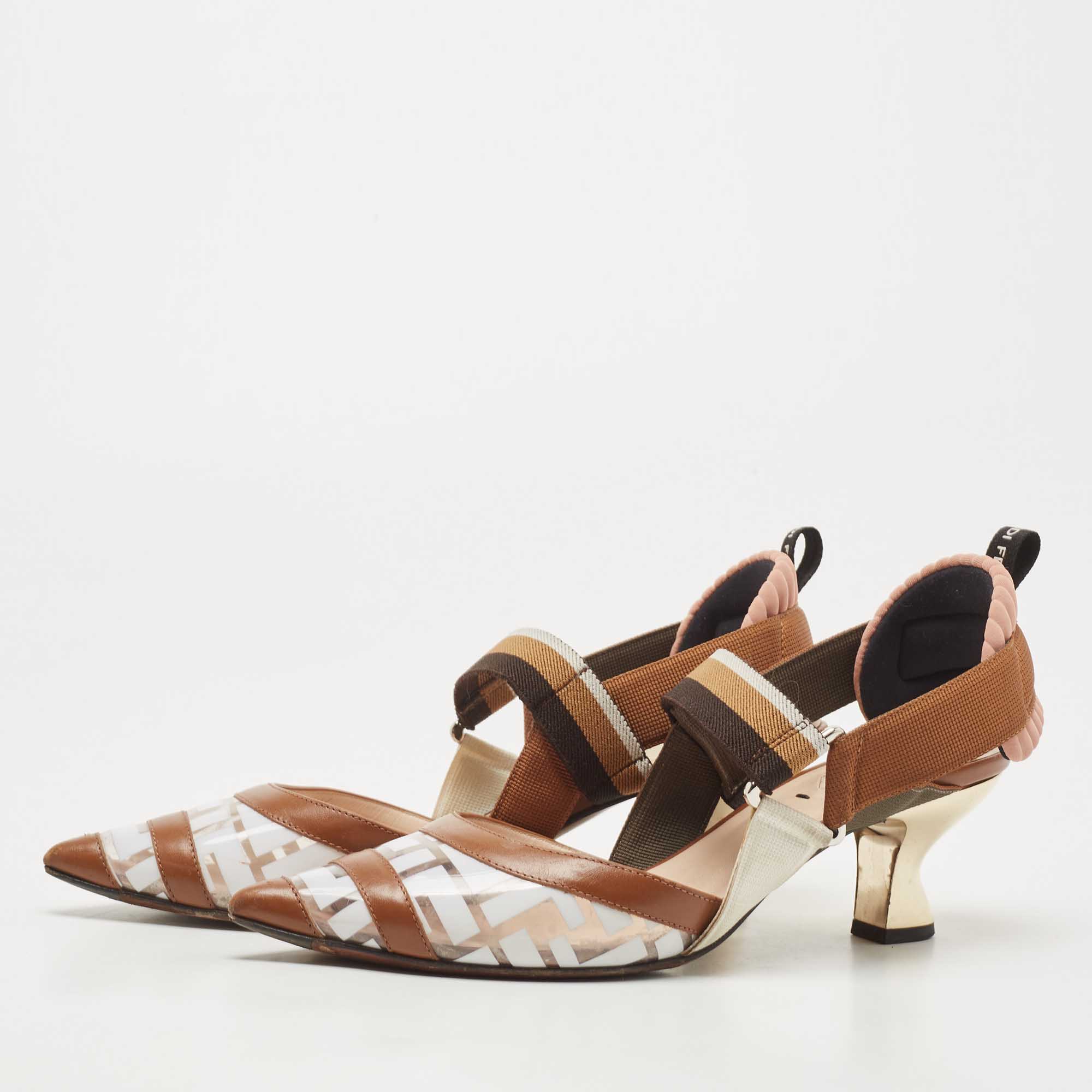 

Fendi Brown/Transparent PVC and Leather Colibri Slingback Pumps Size