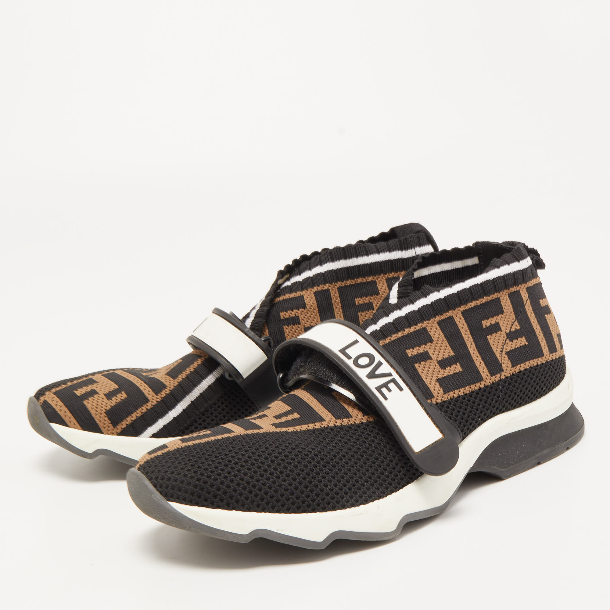 

Fendi Brown/Black Zucca Knit Fabric Rockoko Sneakers Size