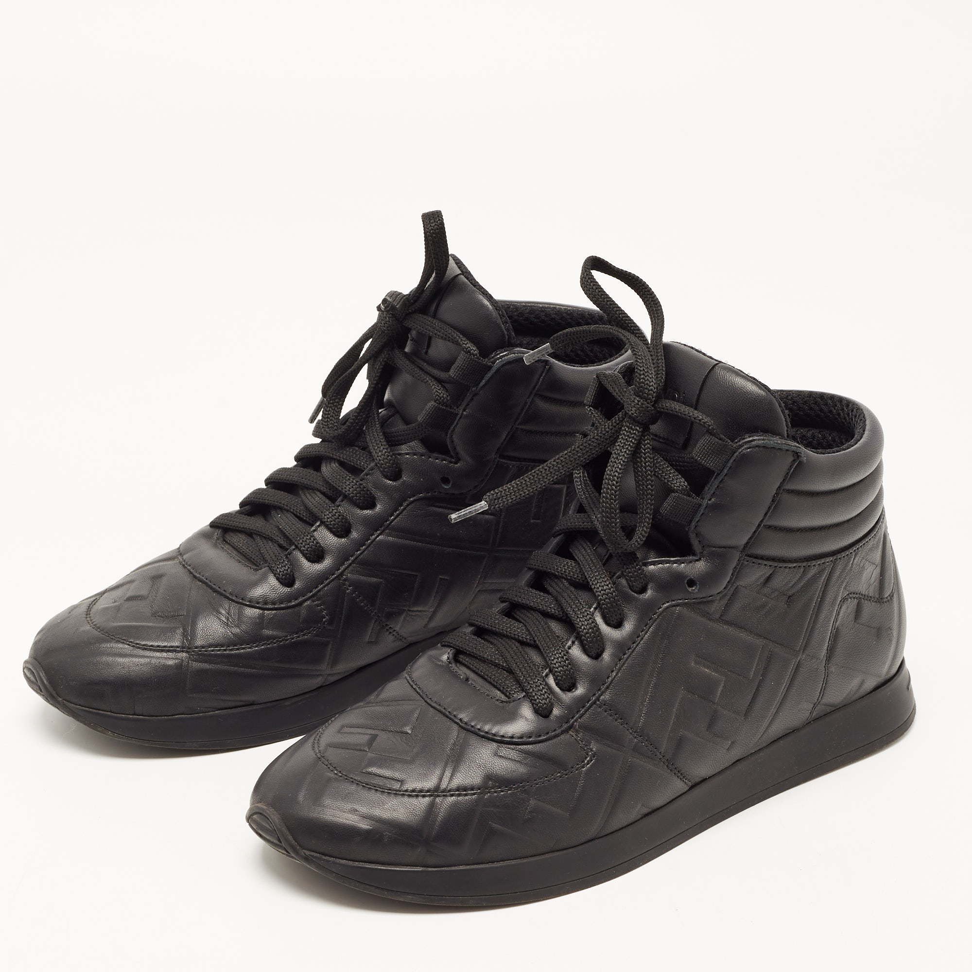 

Fendi Black Leather FF High Top Sneakers Size