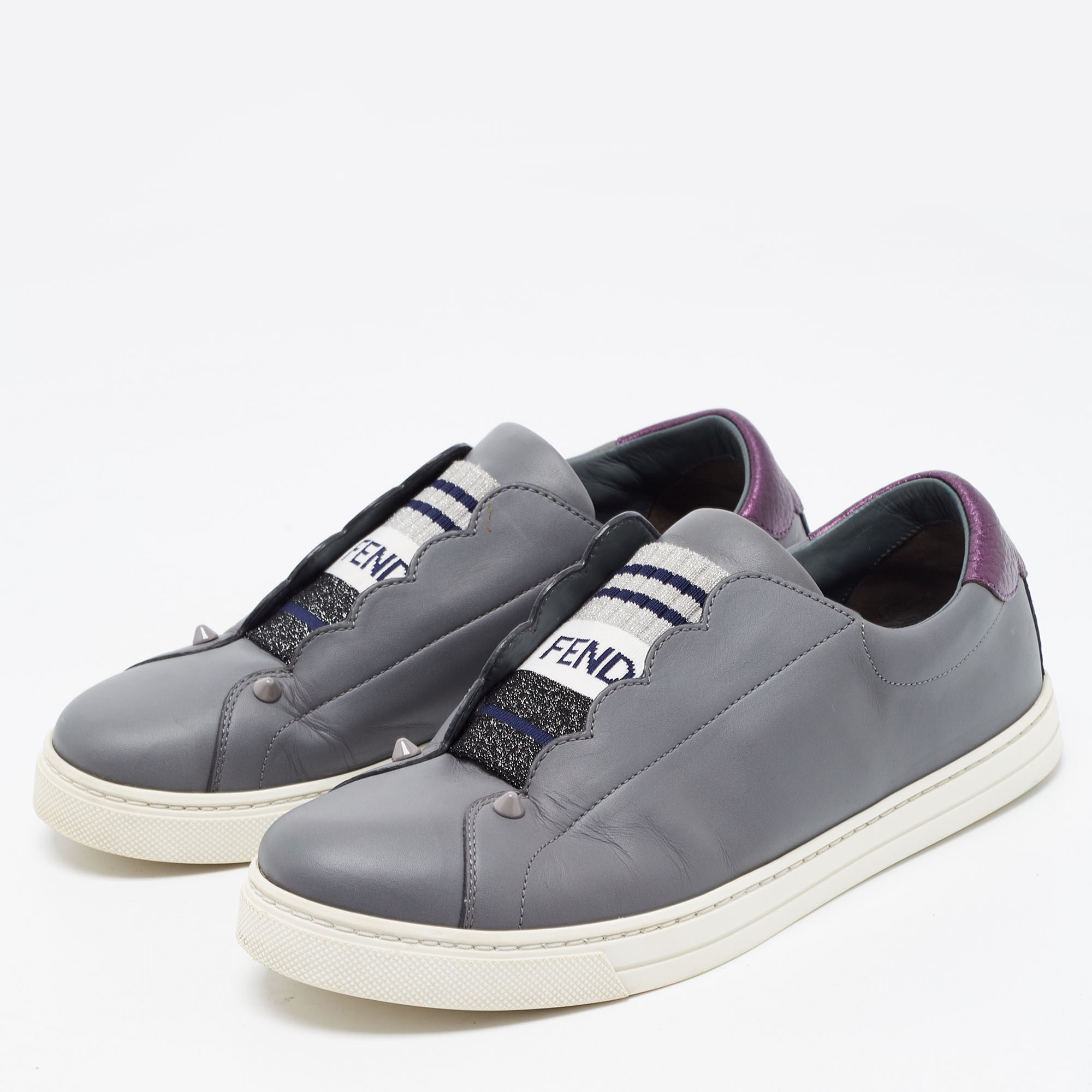 

Fendi Grey Leather Rockoko Slip On Sneakers Size